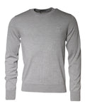 Pull en laine gris clair Dolce & Gabbana avec col ras du cou, vue de face, mettant en valeur la texture douce et élégante.