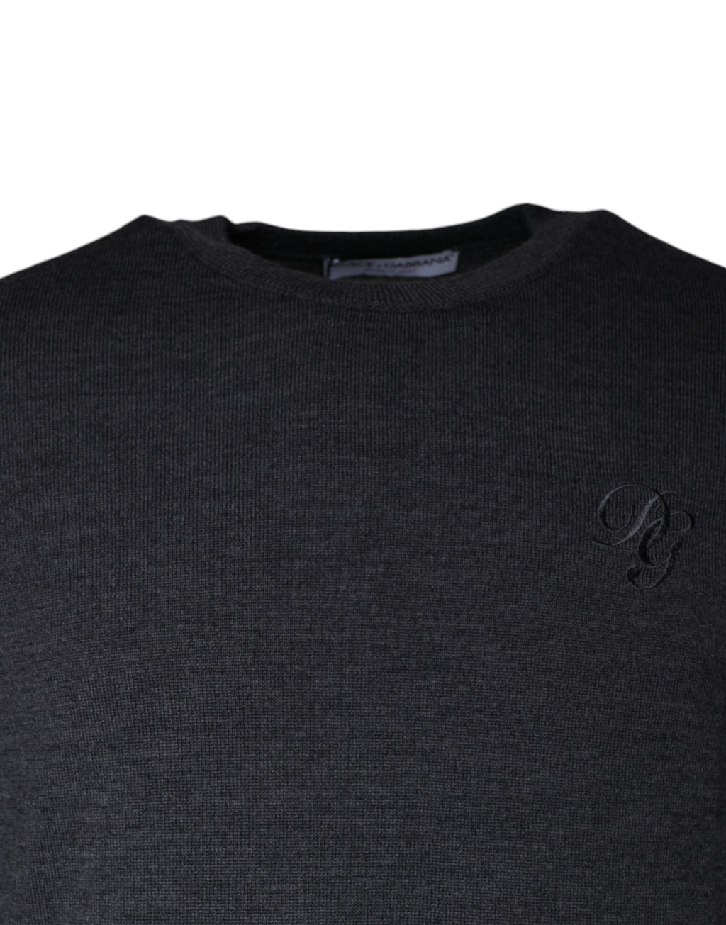 Pull en laine gris foncé Dolce & Gabbana à col rond, pull-over élégant et chaud pour homme, vue de face.