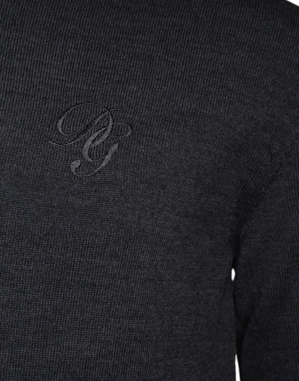 Pull à col rond en laine gris foncé de Dolce & Gabbana, pull-over élégant pour homme avec texture douce.