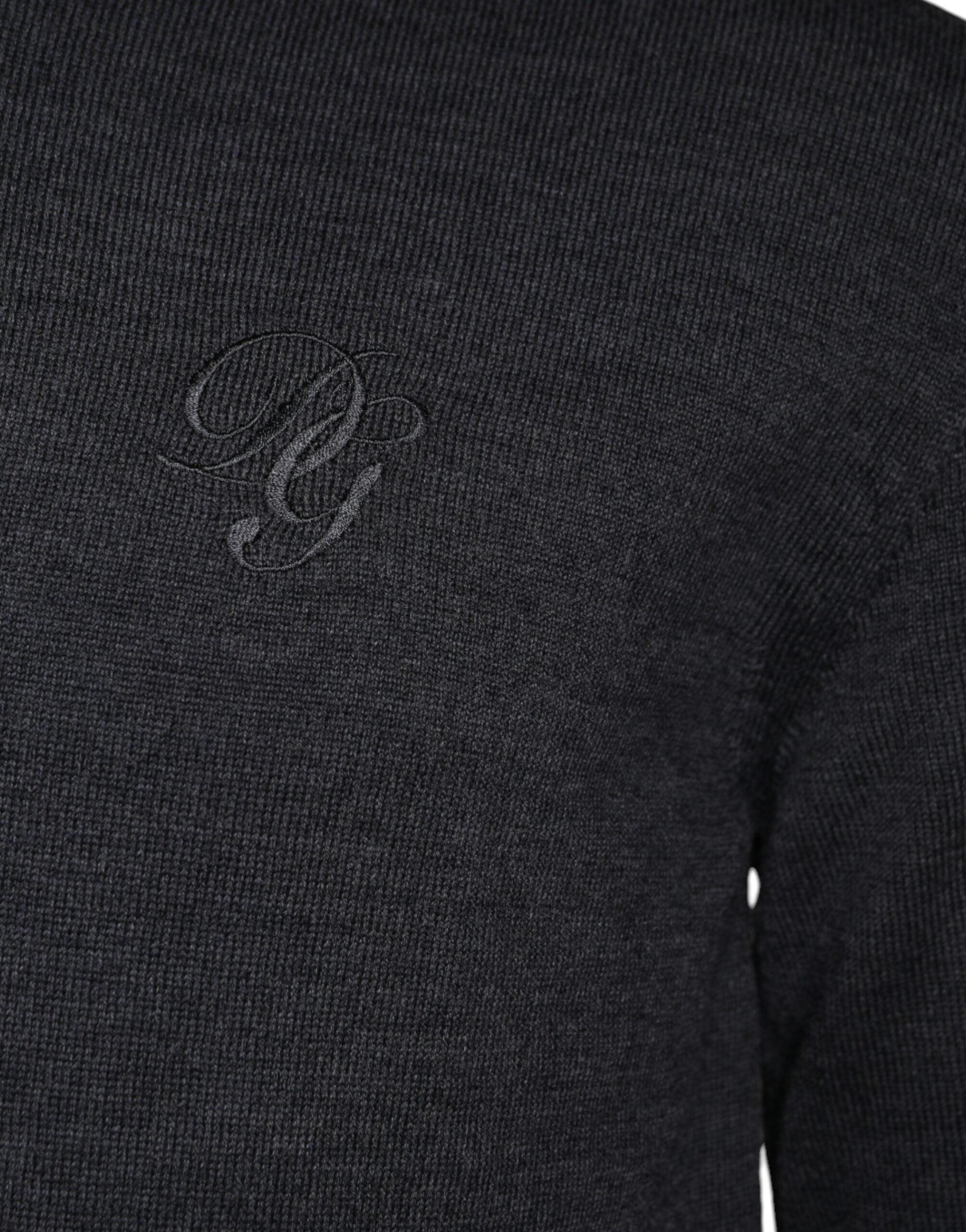 Pull à col rond en laine gris foncé de Dolce & Gabbana, pull-over élégant pour homme avec texture douce.