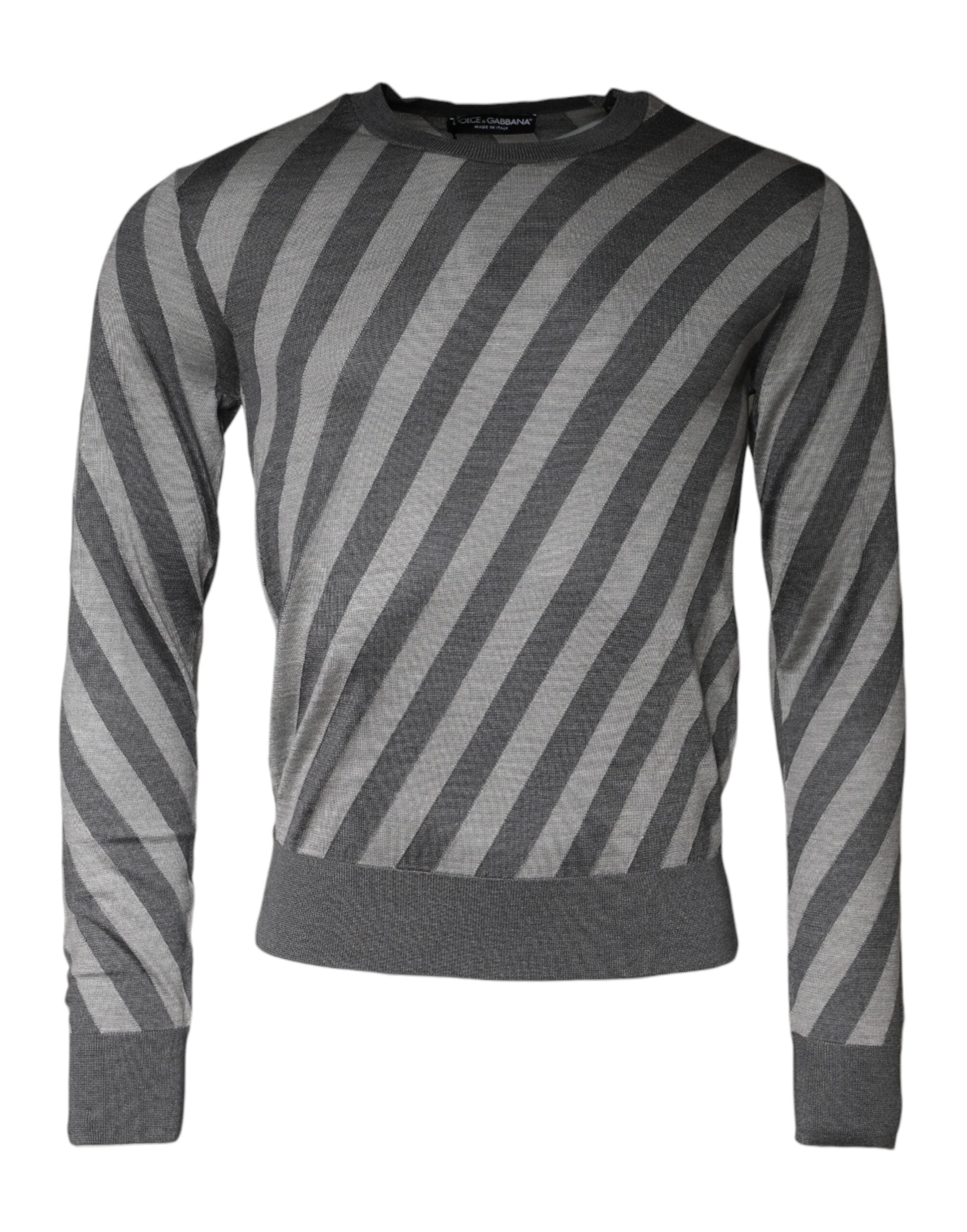 Pull à manches longues Dolce & Gabbana à rayures grises, col rond, style décontracté et élégant pour femme.