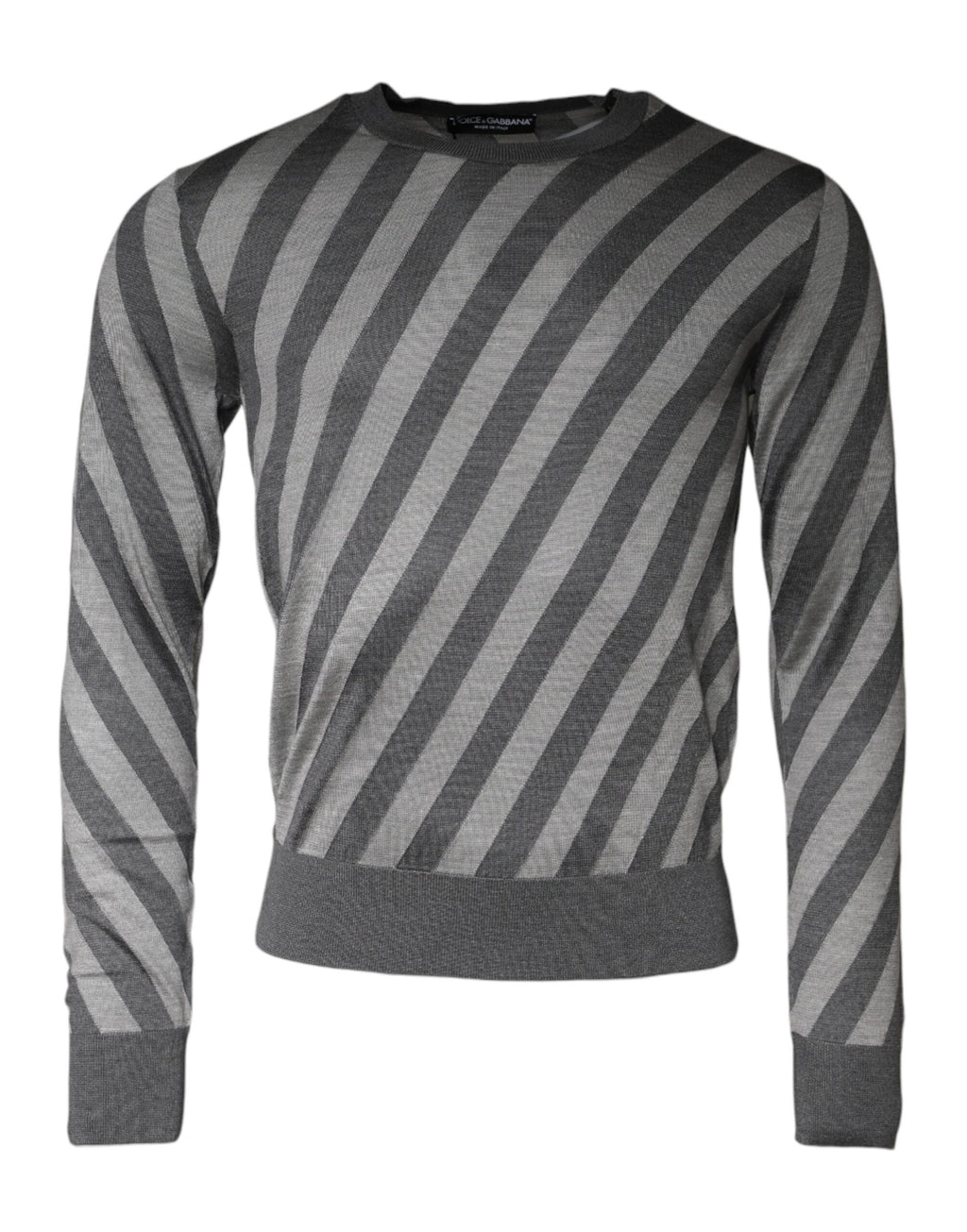 Pull dolce & gabbana gris à rayures, pull-over à manches longues et col rond, en laine douce.