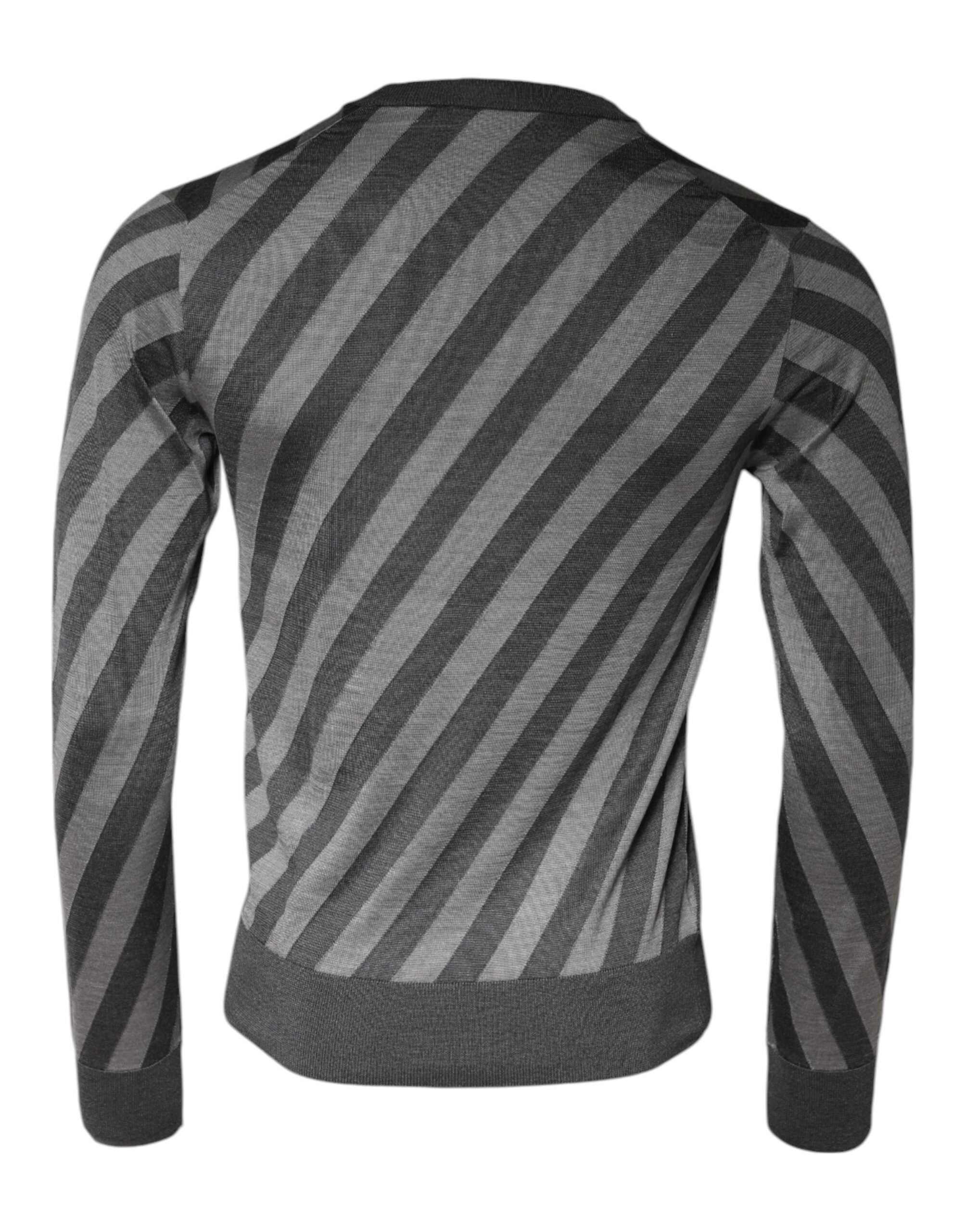 Pull à manches longues Dolce & Gabbana à rayures grises, col rond, pull-over élégant pour femme.