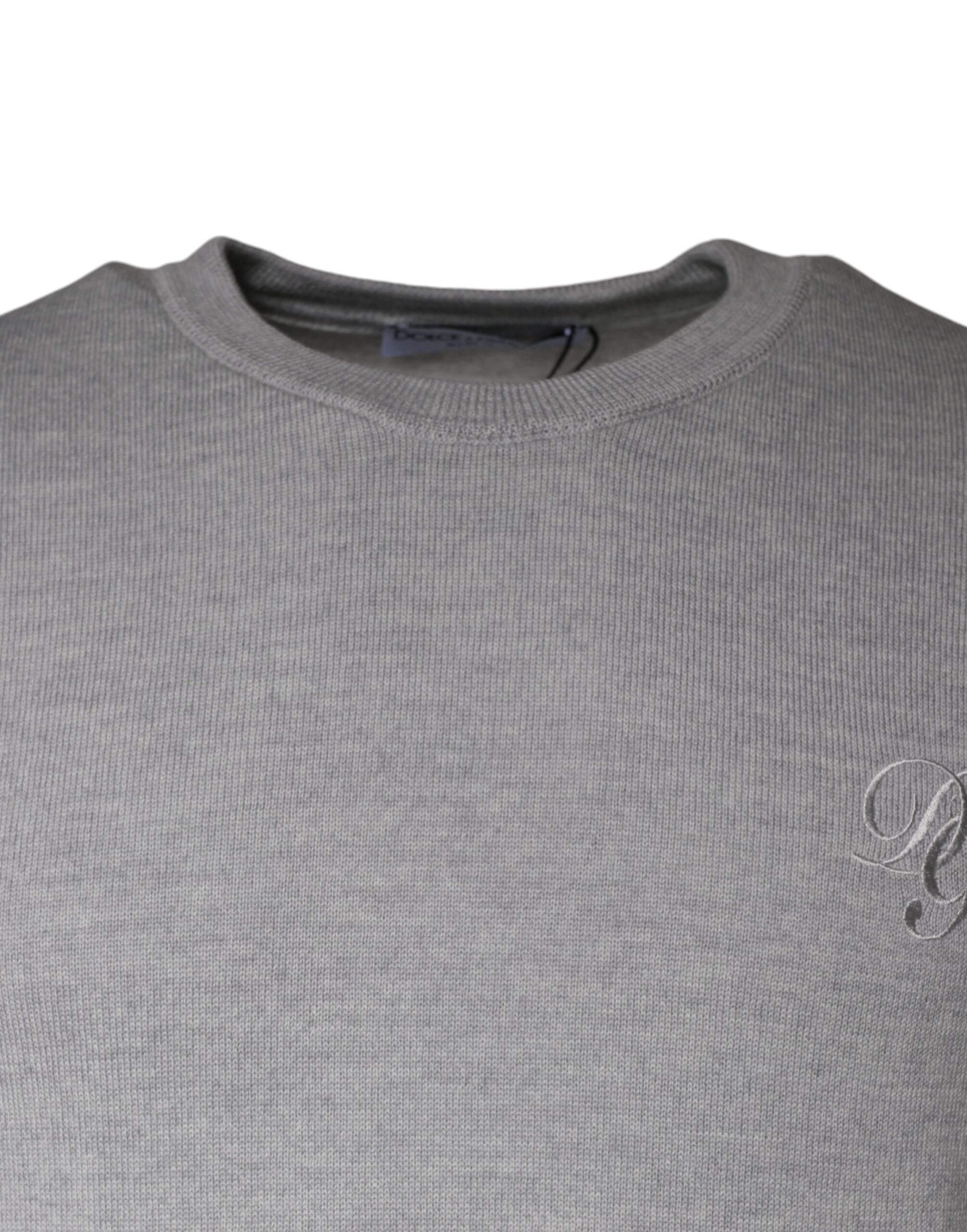 Pull à col rond en laine gris clair Dolce & Gabbana, pullover élégante pour homme avec texture douce.
