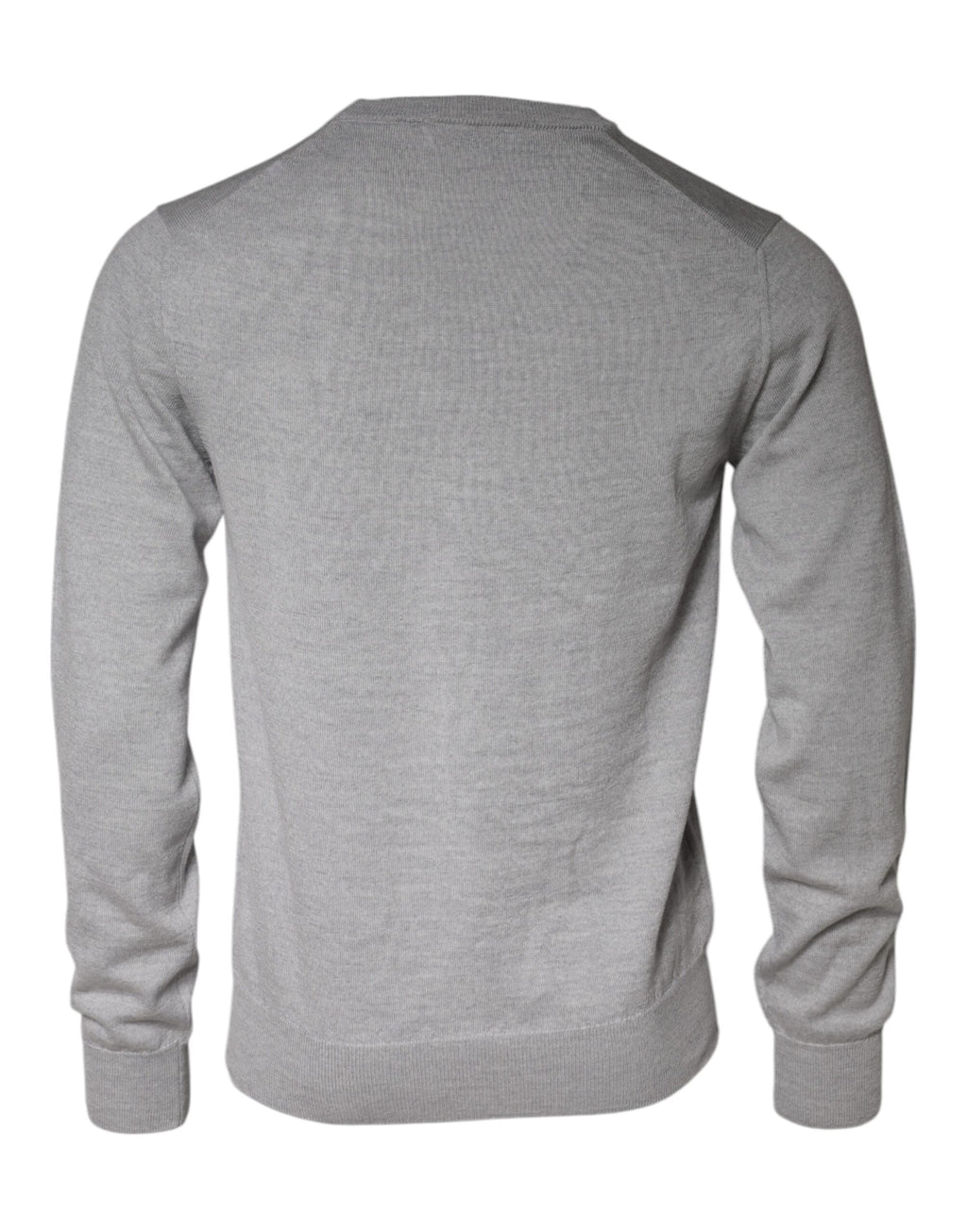 Pull en laine gris clair Dolce & Gabbana à col rond, vue de face, détail du tissu doux et finition élégante.