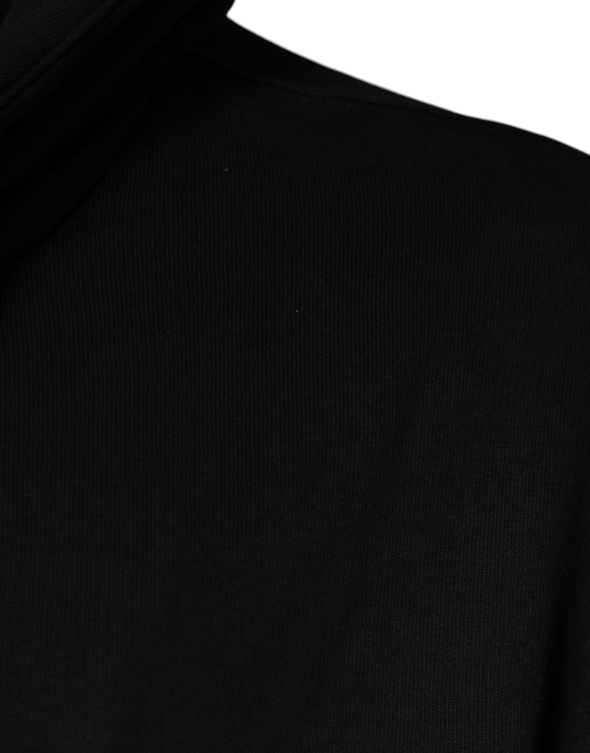 Sweat à capuche noir Dolce & Gabbana avec logo en plaque, fermeture éclair pleine longueur, tissu doux et confortable.