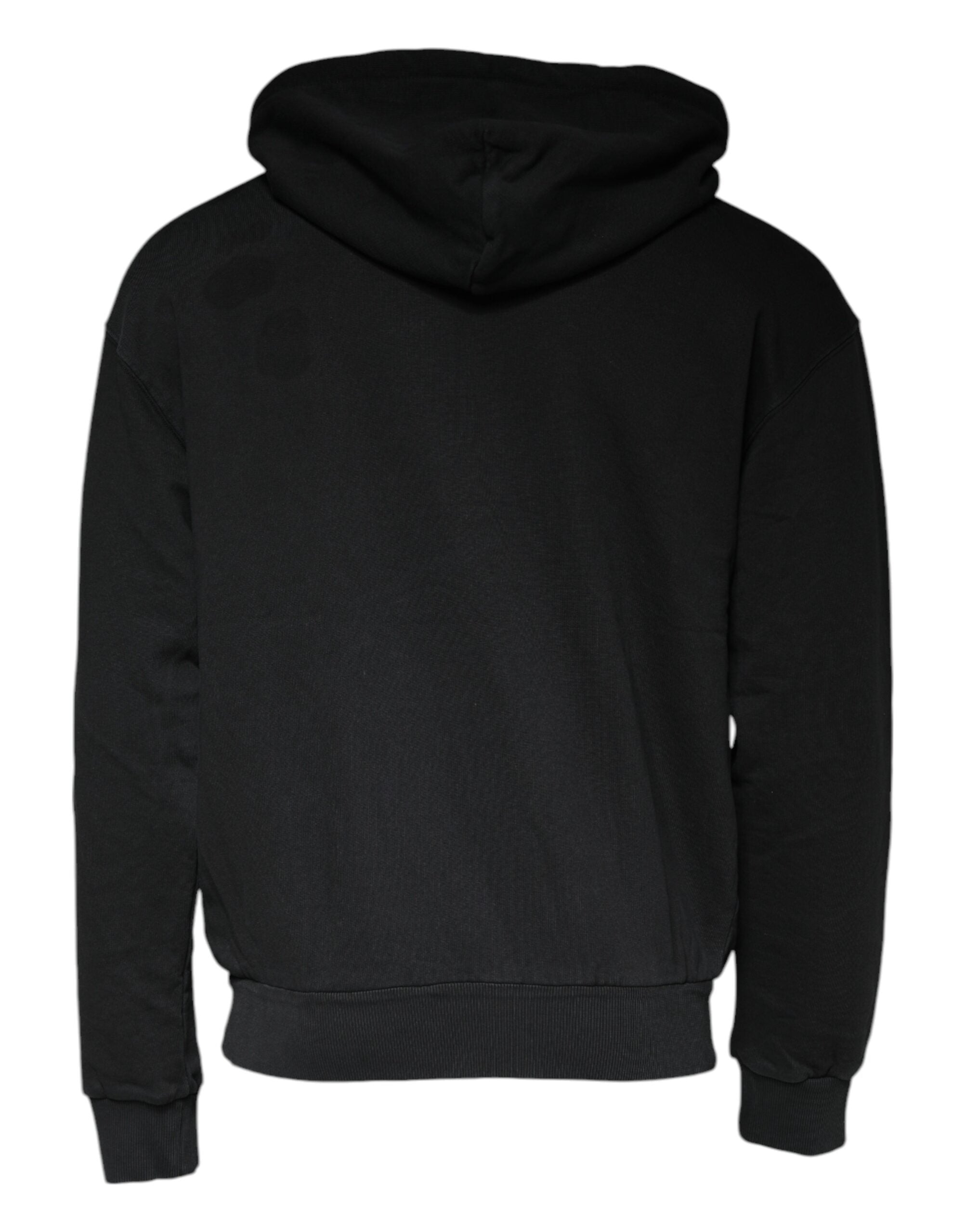 Sweat à capuche Dolce & Gabbana noir avec logo en plaque, zip complet, design tendance en tissu confortable.