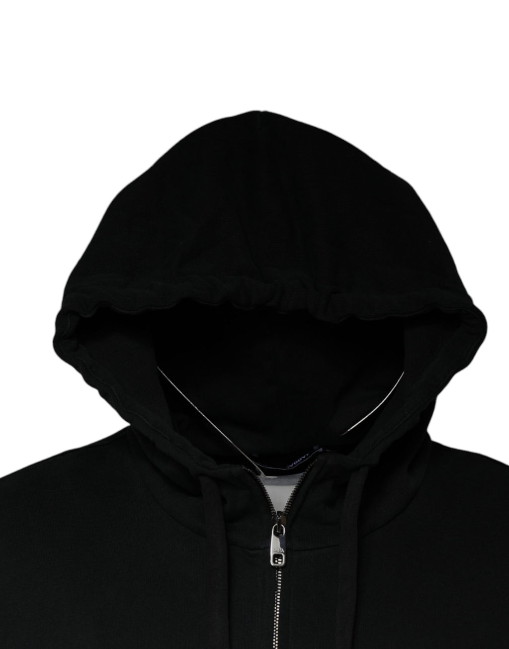 Sweat à capuche noir Dolce & Gabbana avec plaque logo, fermeture éclair pleine longueur, tissu doux et confortable.