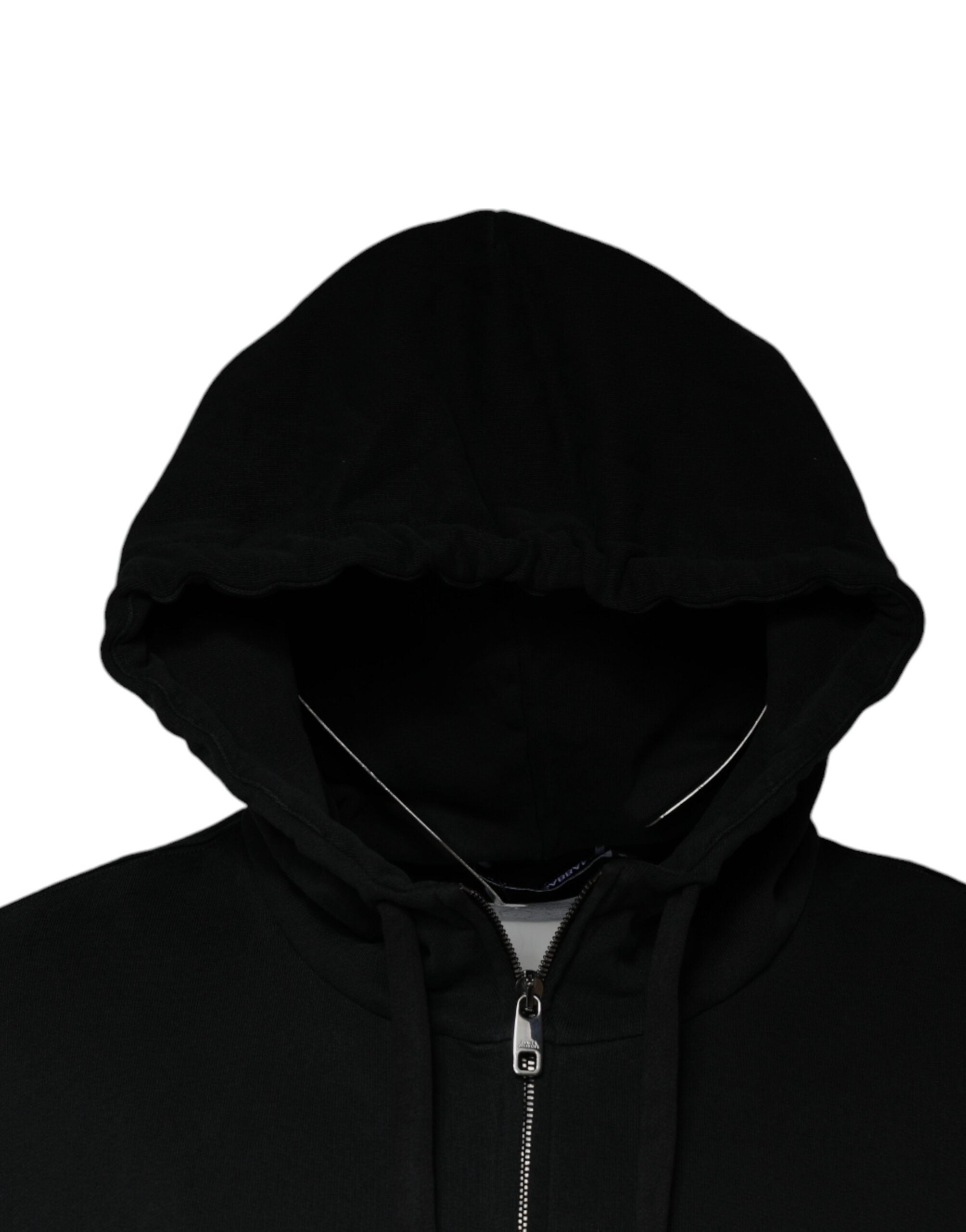 Sweat à capuche noir Dolce & Gabbana avec plaque logo, fermeture éclair pleine longueur, tissu doux et confortable.