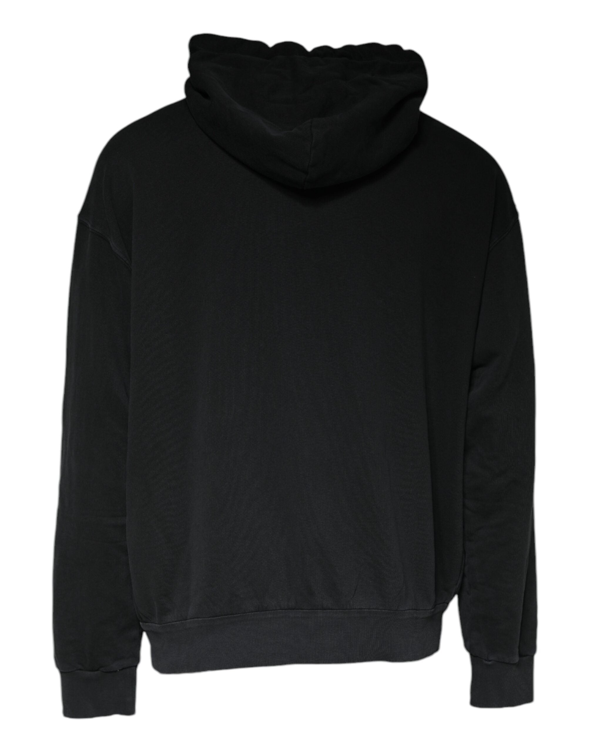 Sweat à capuche noir Dolce & Gabbana avec plaque logo, fermeture éclair pleine longueur, tissu confortable et style élégant.