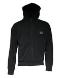 Sweat à capuche Dolce & Gabbana noir avec plaque logo pleine zip, détails élégants et logo visible sur la poitrine.