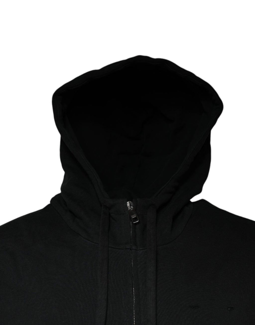 Sweat à capuche noir Dolce & Gabbana avec plaque logo, fermeture éclair complète, design moderne et élégant.