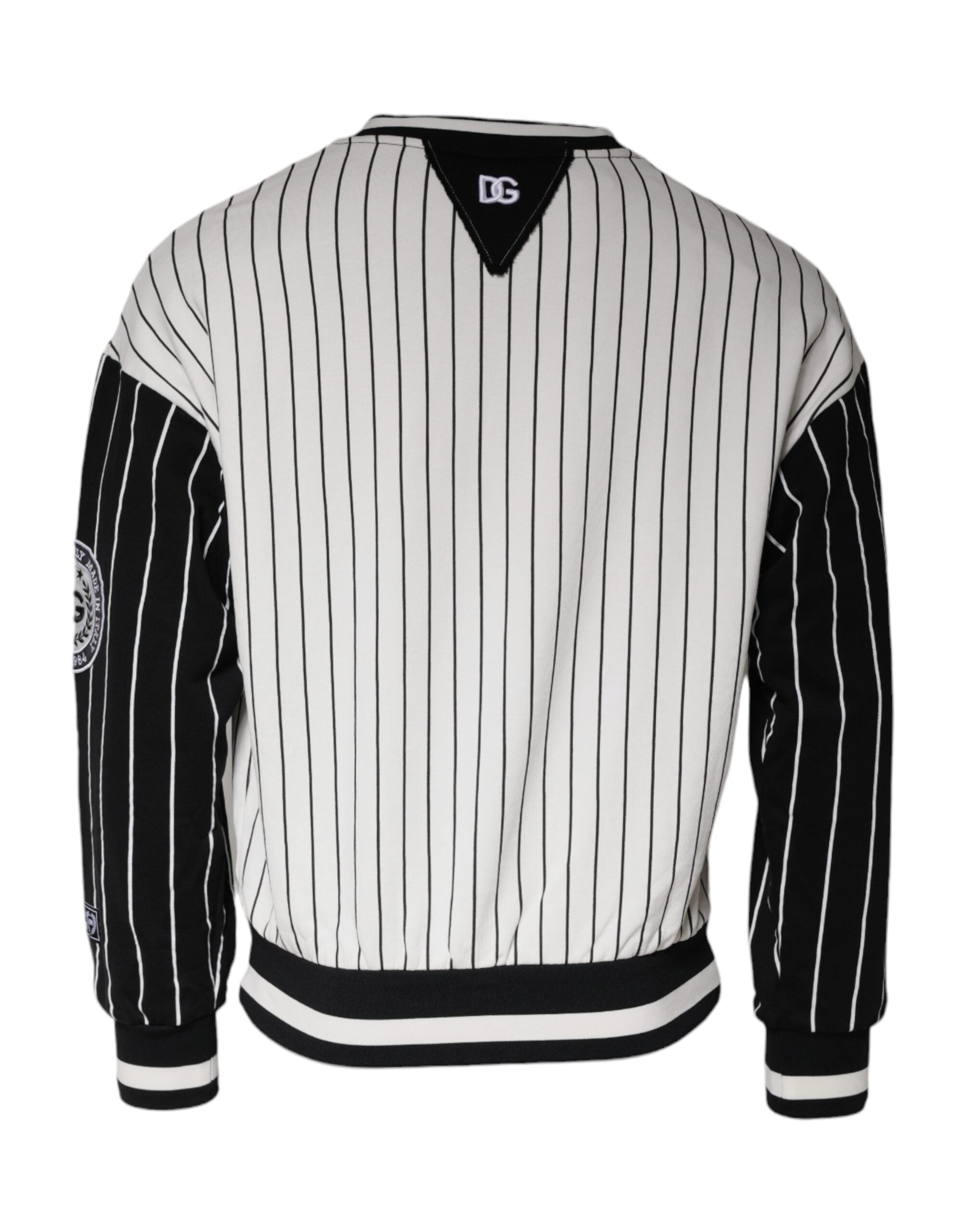 Sweatshirt Dolce & Gabbana à rayures noires et blanches avec logo, pull-over tendance en coton pour femme ou homme.