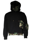 Sweat à capuche en coton noir Dolce & Gabbana avec poche, pull décontracté, vue de face, tissu doux et style moderne.