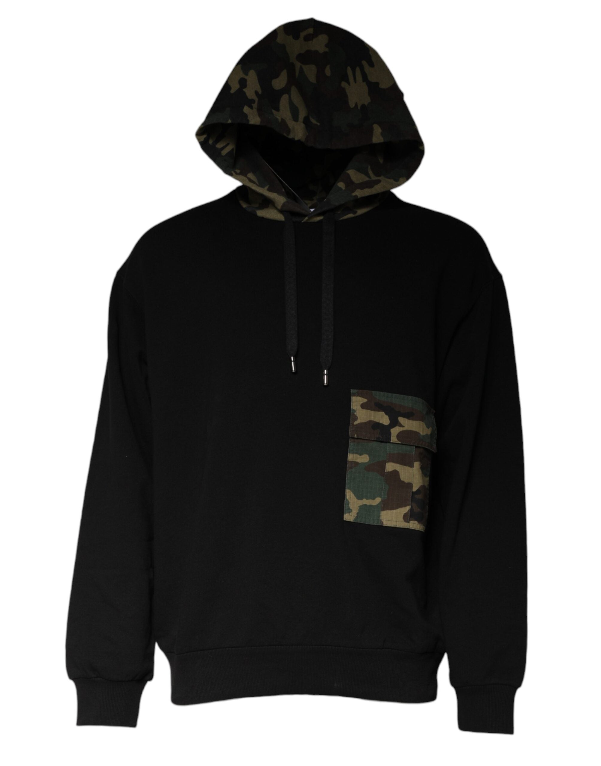 Sweat à capuche Dolce & Gabbana noir camouflage, pull-over décontracté avec capuche et motif camouflage tendance.