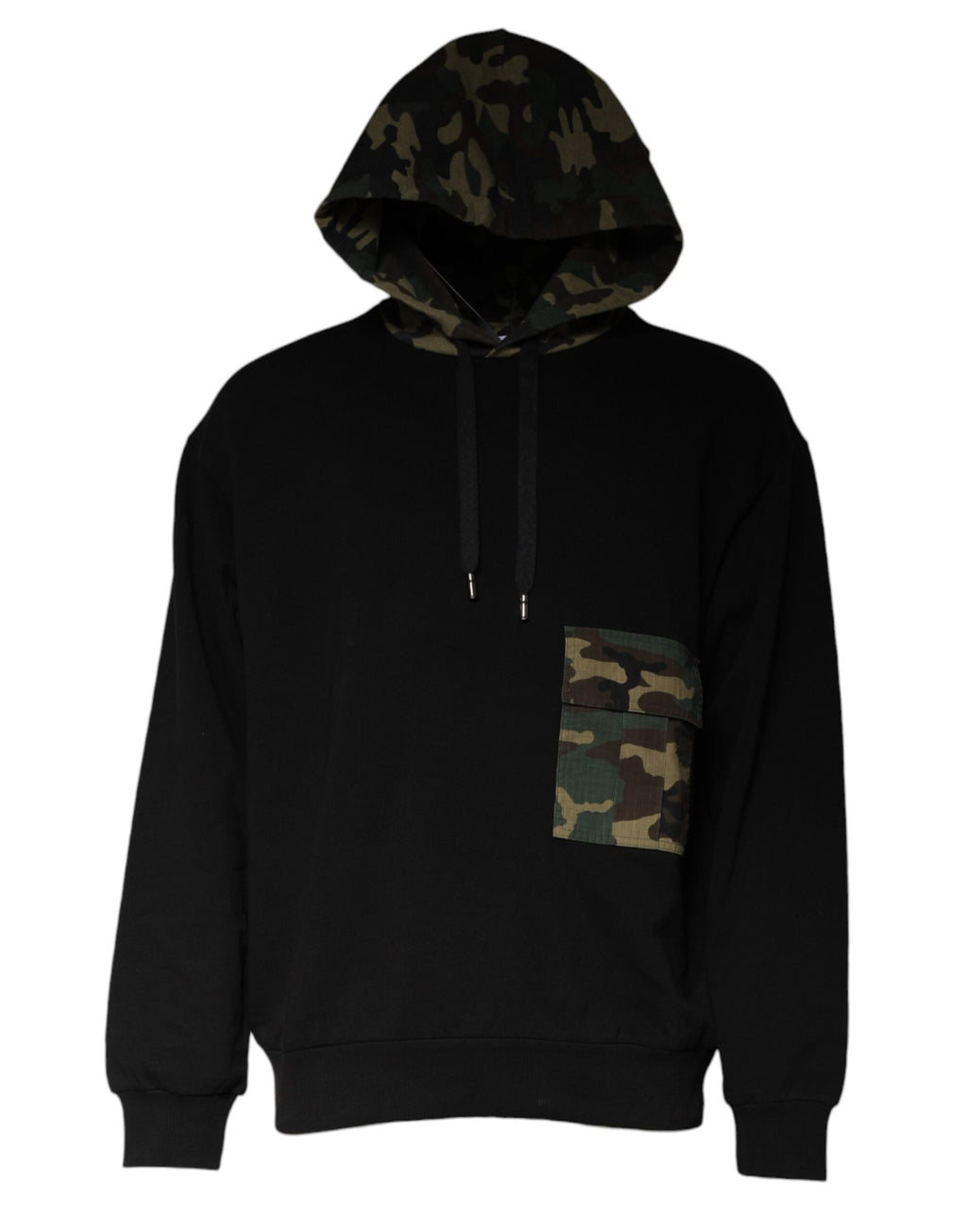 Sweat à capuche noir camouflage de Dolce & Gabbana, sweat-shirt en tissu confortable avec capuche et motif camouflage tendance.