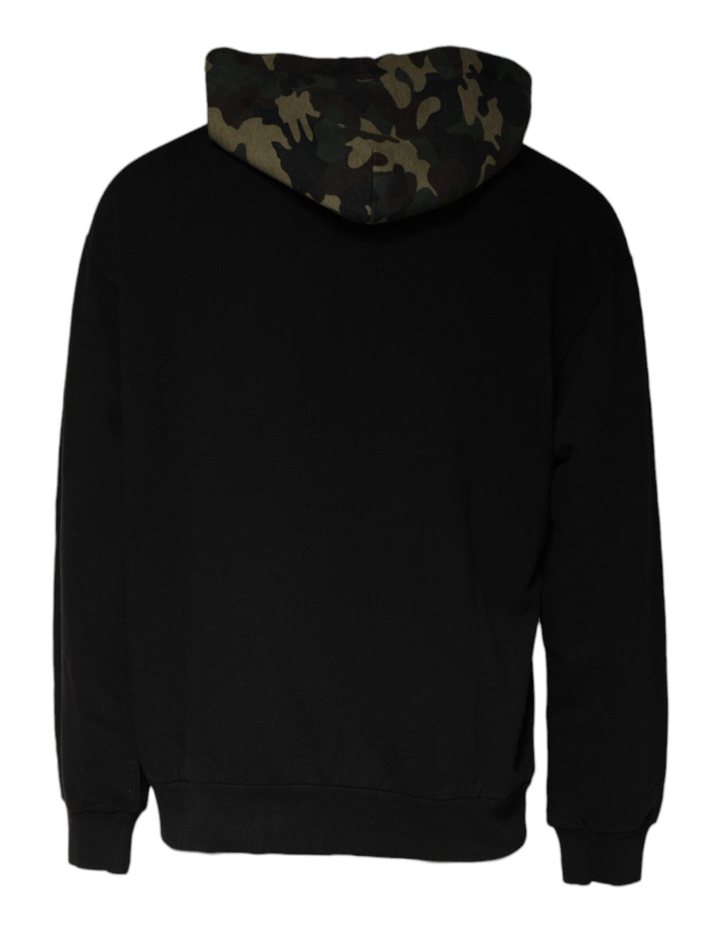 Sweat-shirt à capuche camouflage noire de Dolce & Gabbana, pull-over décontracté en coton avec logo Dolce & Gabbana visible.