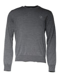Pull en laine gris foncé Dolce & Gabbana à col rond, design élégant et classique, parfait pour une tenue sophistiquée.