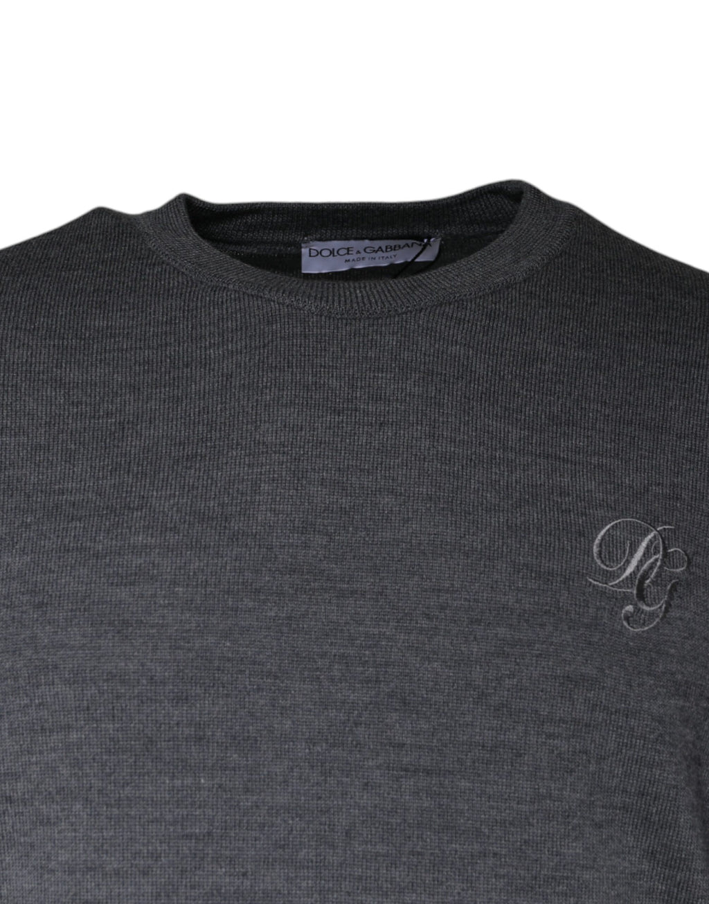 Pull-over en laine gris foncé Dolce & Gabbana à col rond, pulls doux et élégant pour homme.