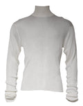 Pull Dolce & Gabbana blanc à manches longues avec col roulé pour homme, en laine douce, porté sur un mannequin.