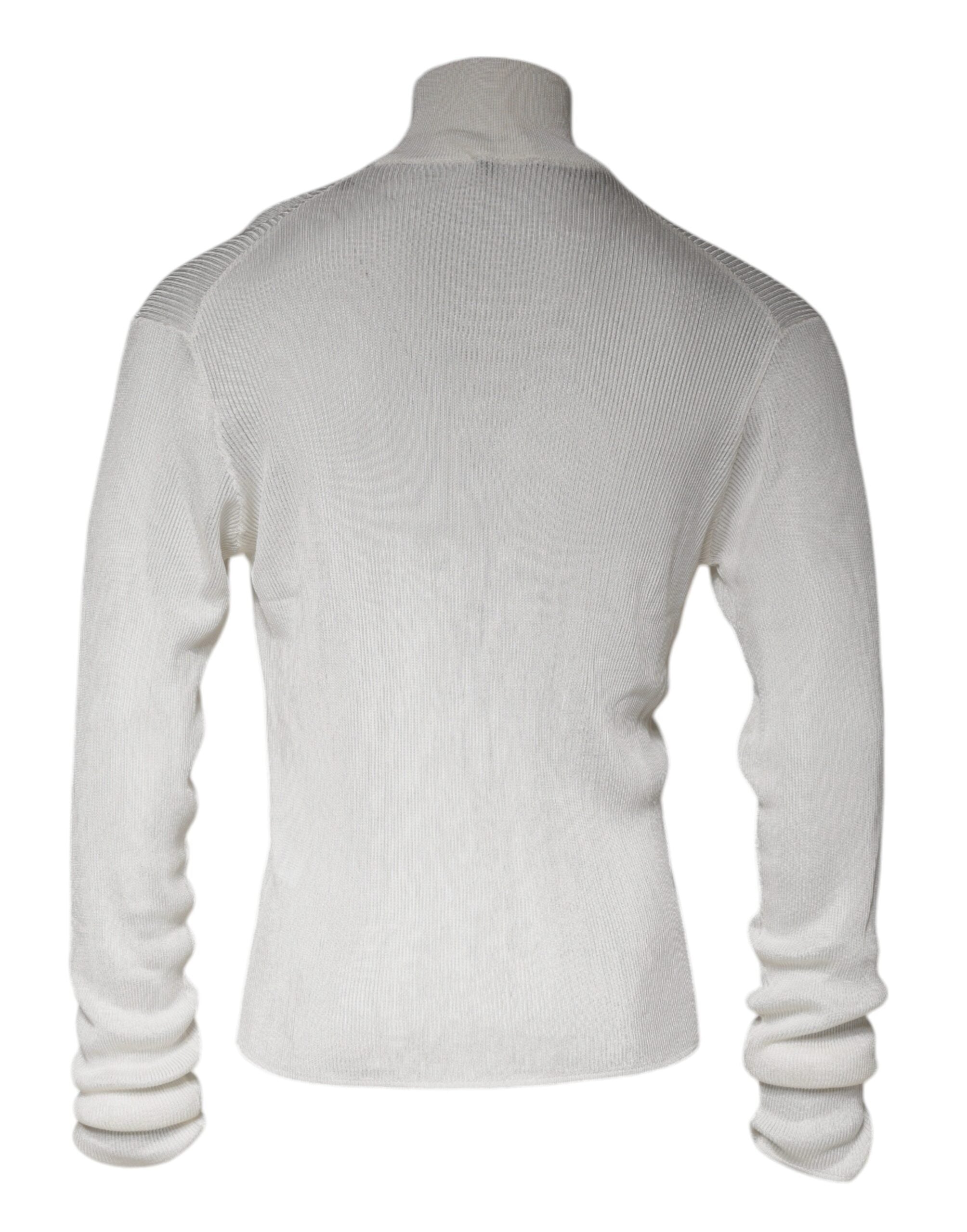 Pull à manches longues et col roulé blanc de Dolce & Gabbana pour homme, en laine élégante et confortable.