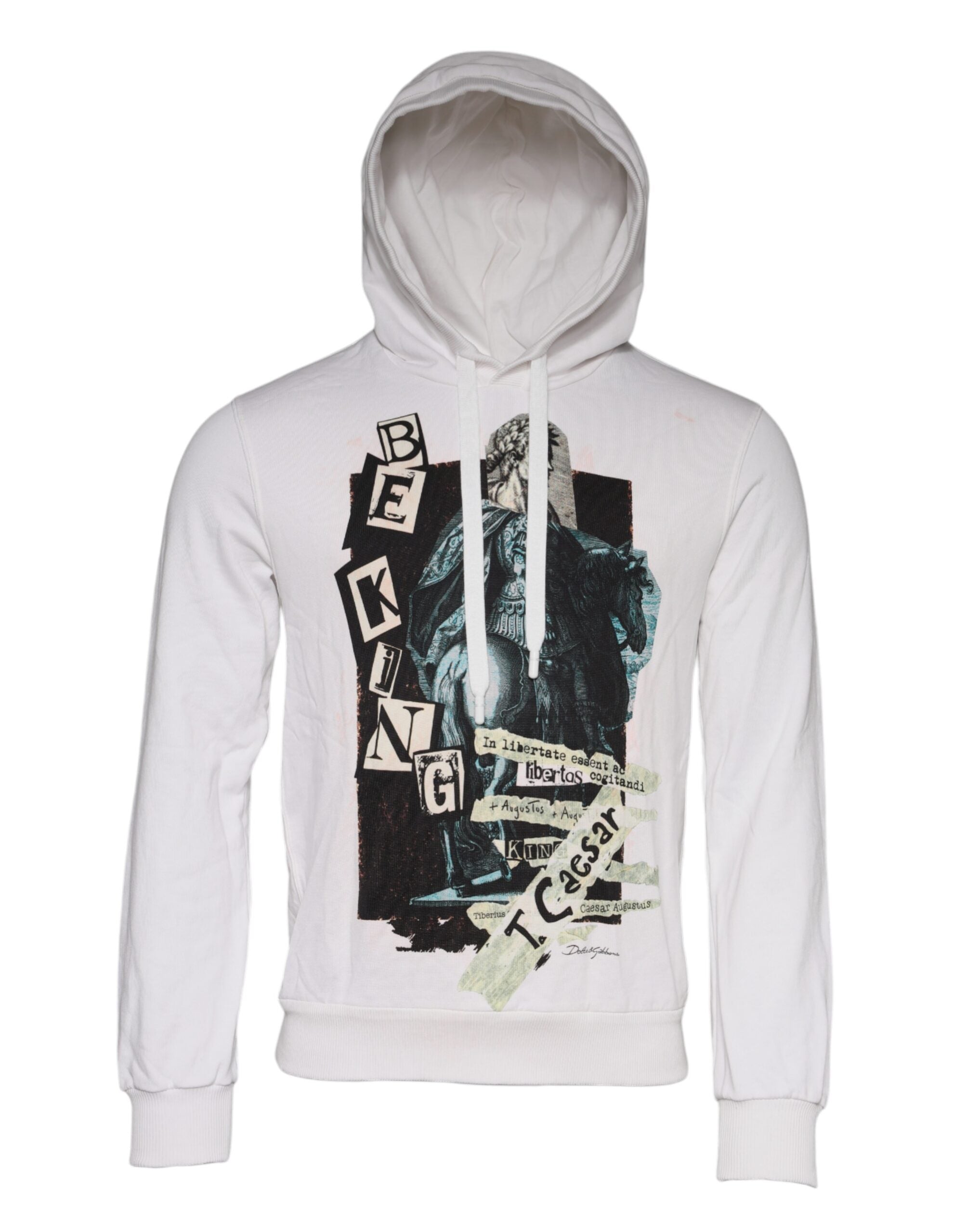 Sweat à capuche blanc en coton Dolce & Gabbana Caesar, pull-over décontracté avec capuche et logo discret.