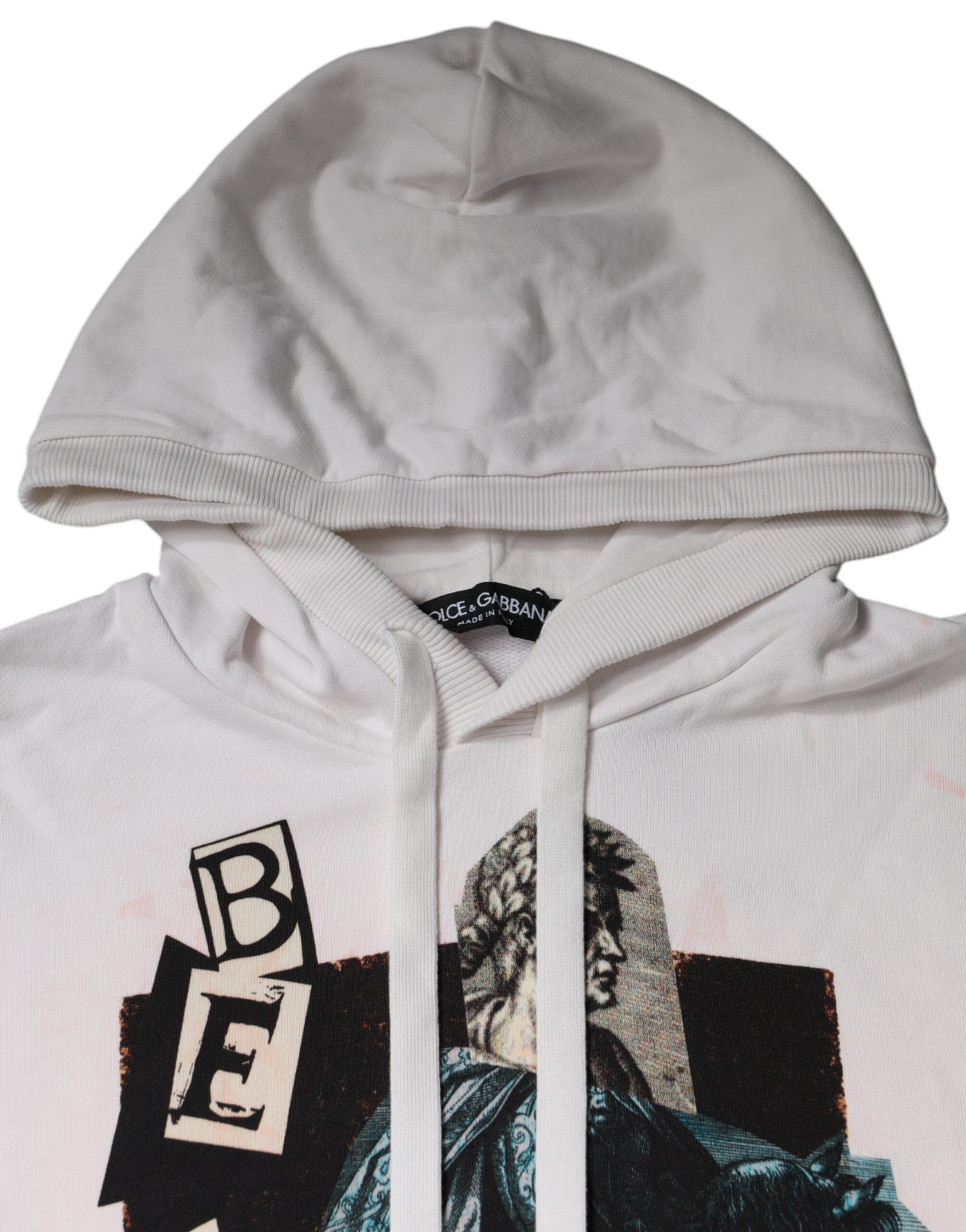 Sweat à capuche blanc en coton Dolce & Gabbana Caesar, pull-over décontracté avec capuche et logo élégant.