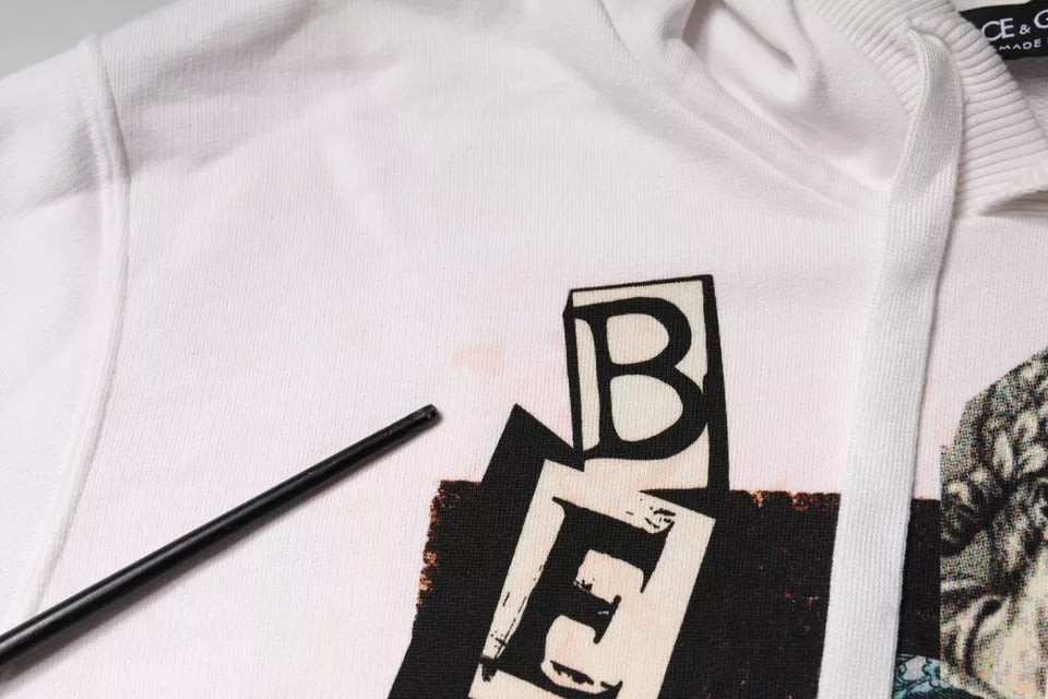 Pull à capuche blanc Dolce & Gabbana en coton avec logo Caesar, style décontracté et élégant, vue de face.