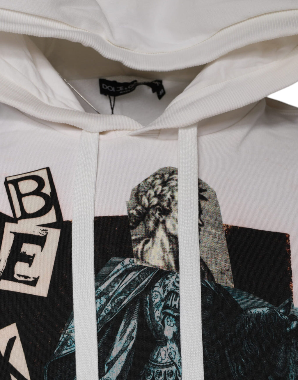 Pull à capuche blanc Dolce & Gabbana en coton Caesar, vue de face avec détails du design et texture du tissu.