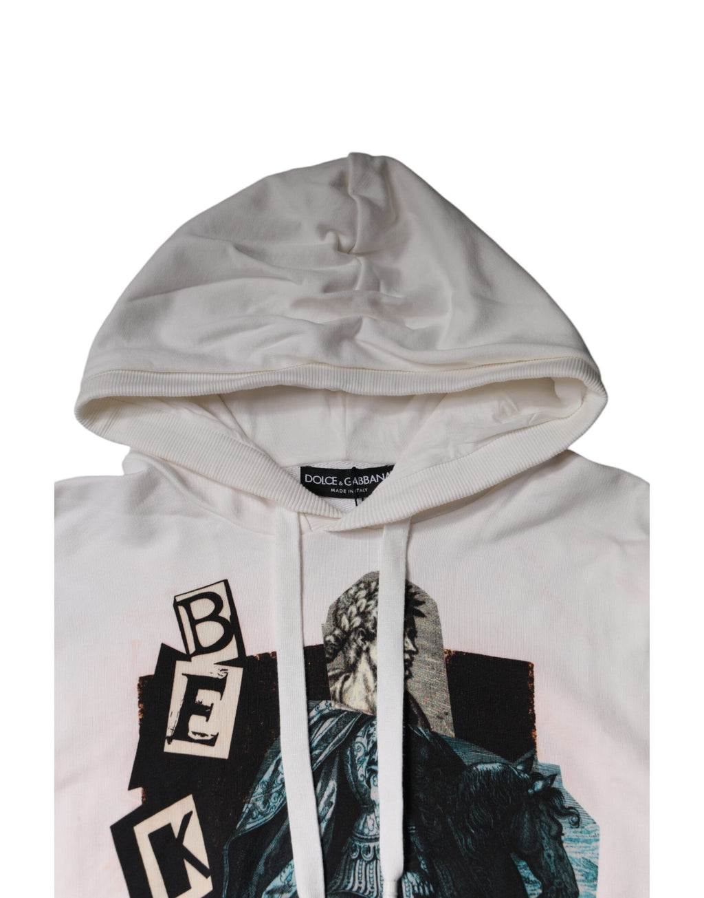 Sweat à capuche blanc en coton Dolce & Gabbana Caesar, pull-over décontracté avec capuche et design épuré.