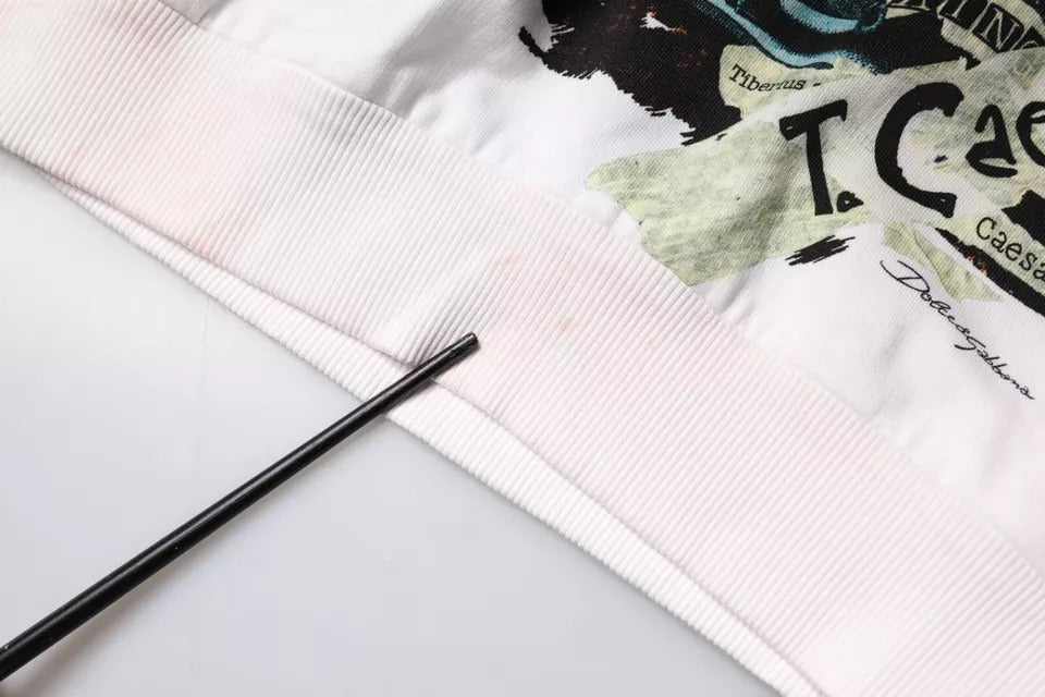 Pull à capuche blanc Dolce & Gabbana en coton Caesar, pull-over décontracté avec logo brodé.