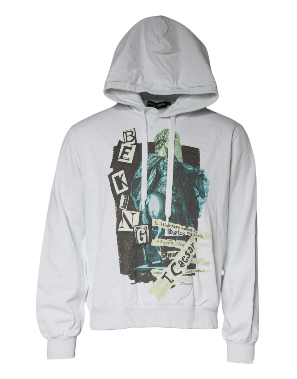 Sweat à capuche blanc en coton Dolce & Gabbana Caesar, pull-over décontracté avec capuche et logo discret, vue de face.