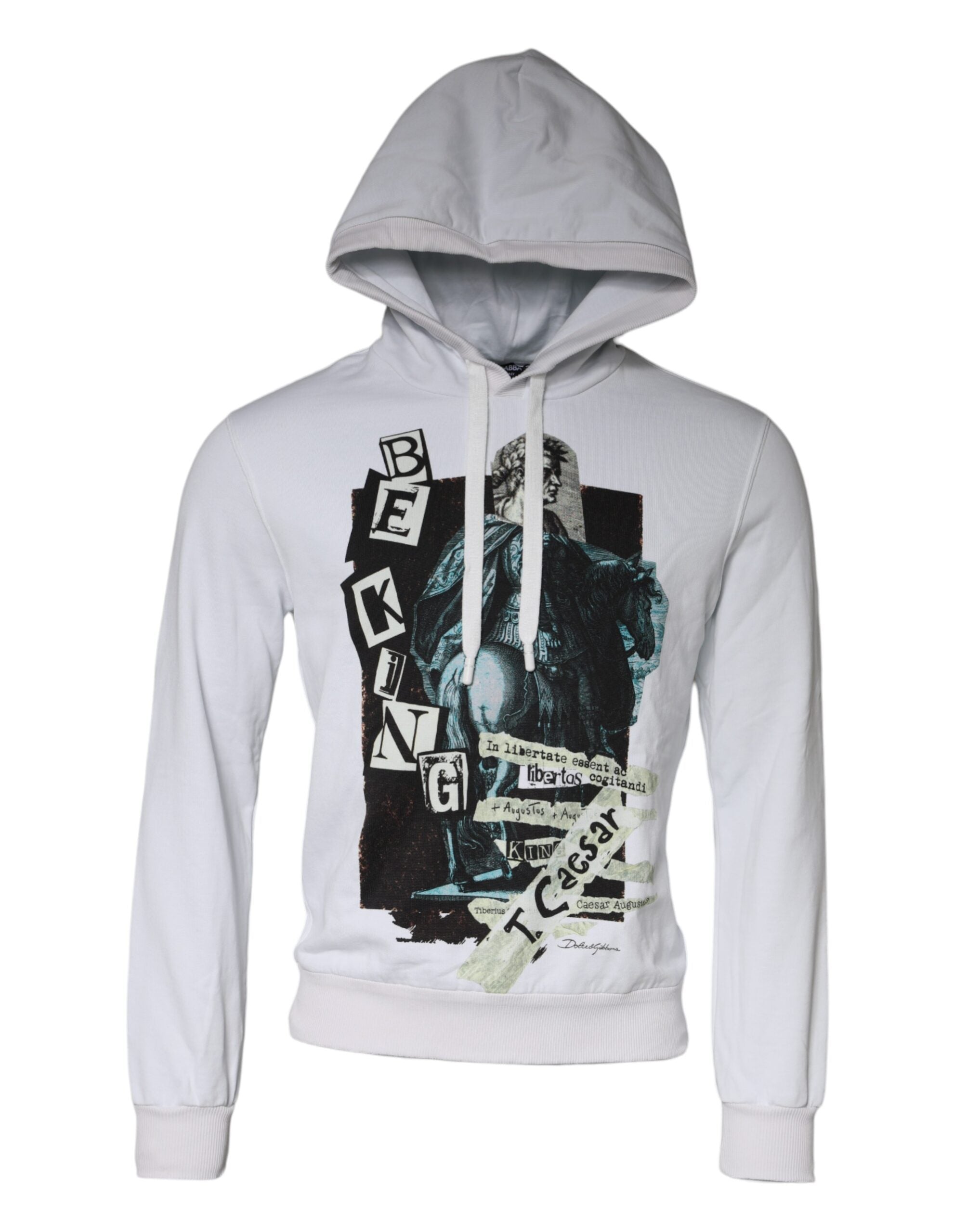 Pull à capuche en coton blanc Dolce & Gabbana Caesar, pull-over élégant avec logo et détails modernes visible sur le devant.