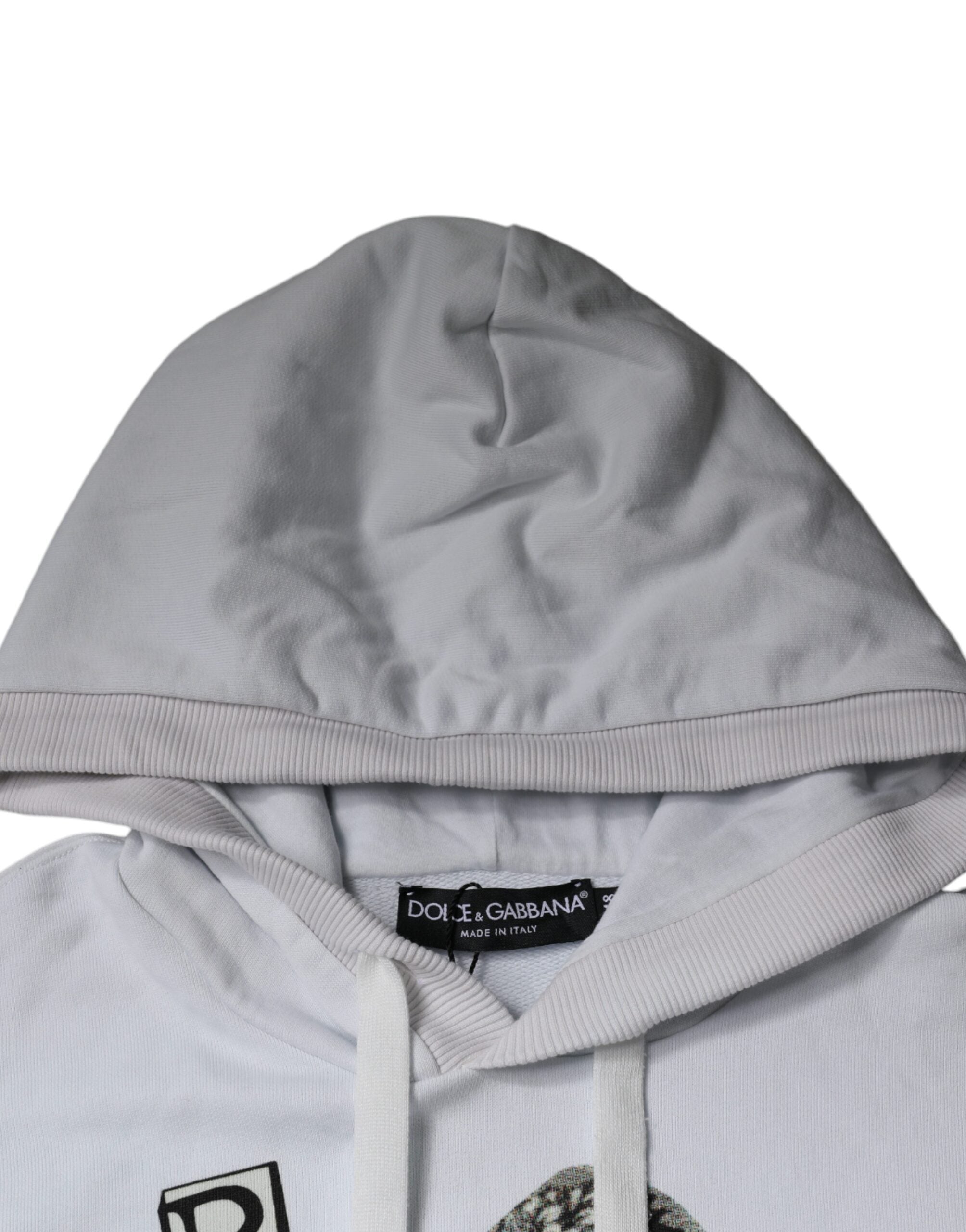 Sweat à capuche blanc en coton Dolce & Gabbana Caesar, pull-over élégant avec capuche et détails classiques.