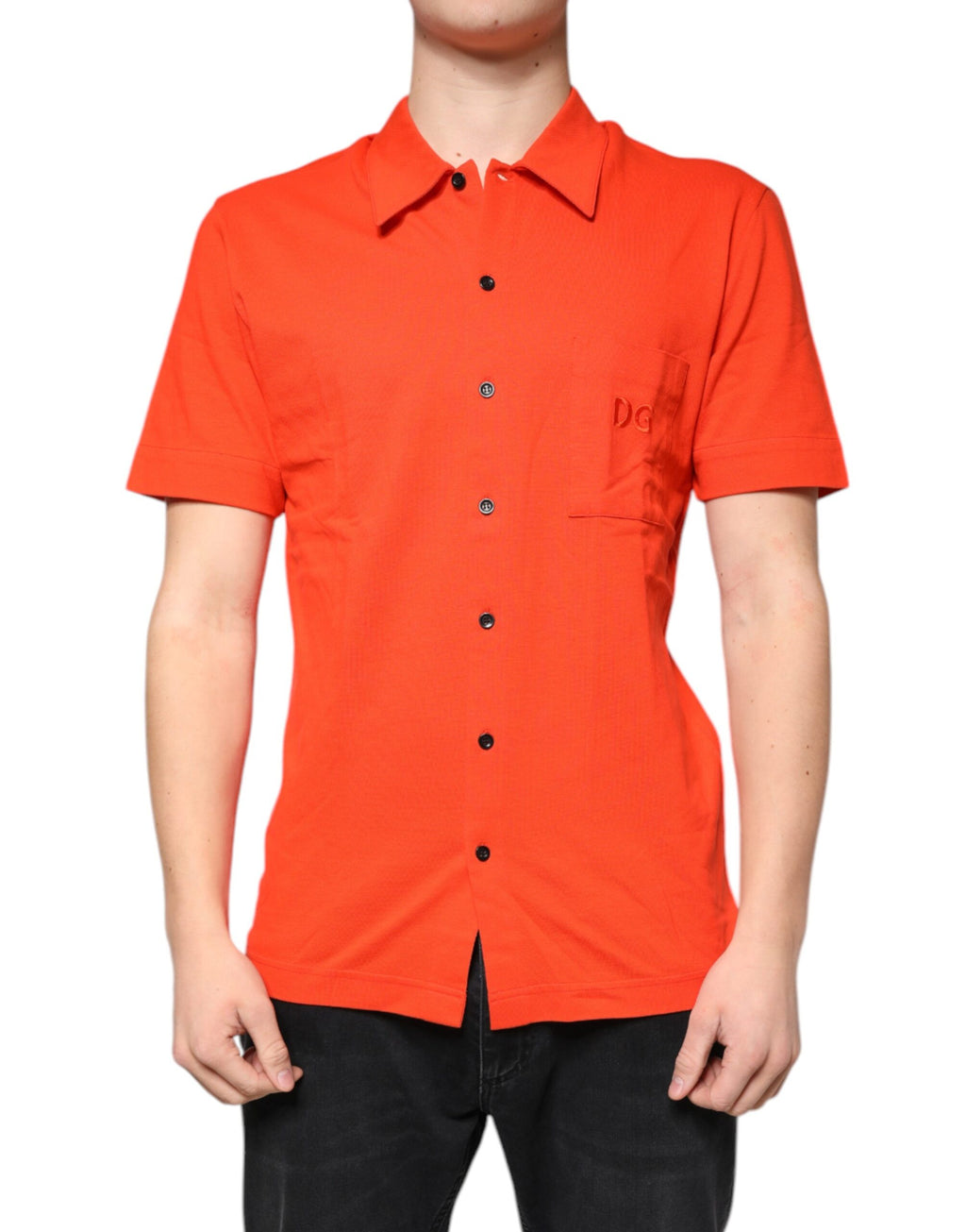 Chemise polo décontractée en coton orange de Dolce & Gabbana, avec boutons, pour un style élégant et casual.
