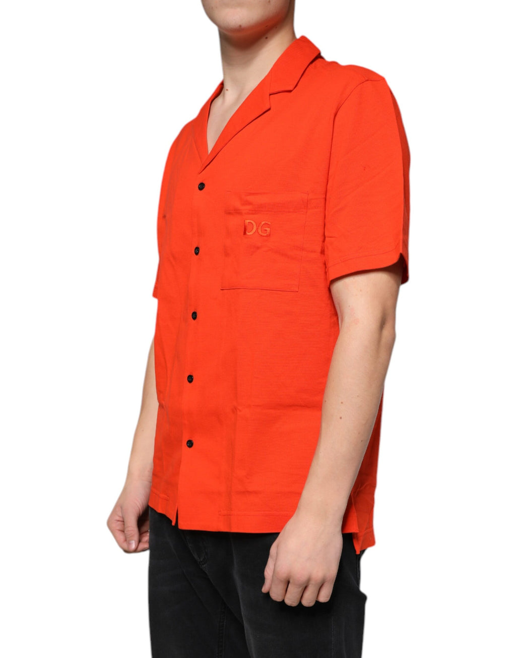 Chemise polo décontractée en coton orange de Dolce & Gabbana, avec boutons et design élégant.