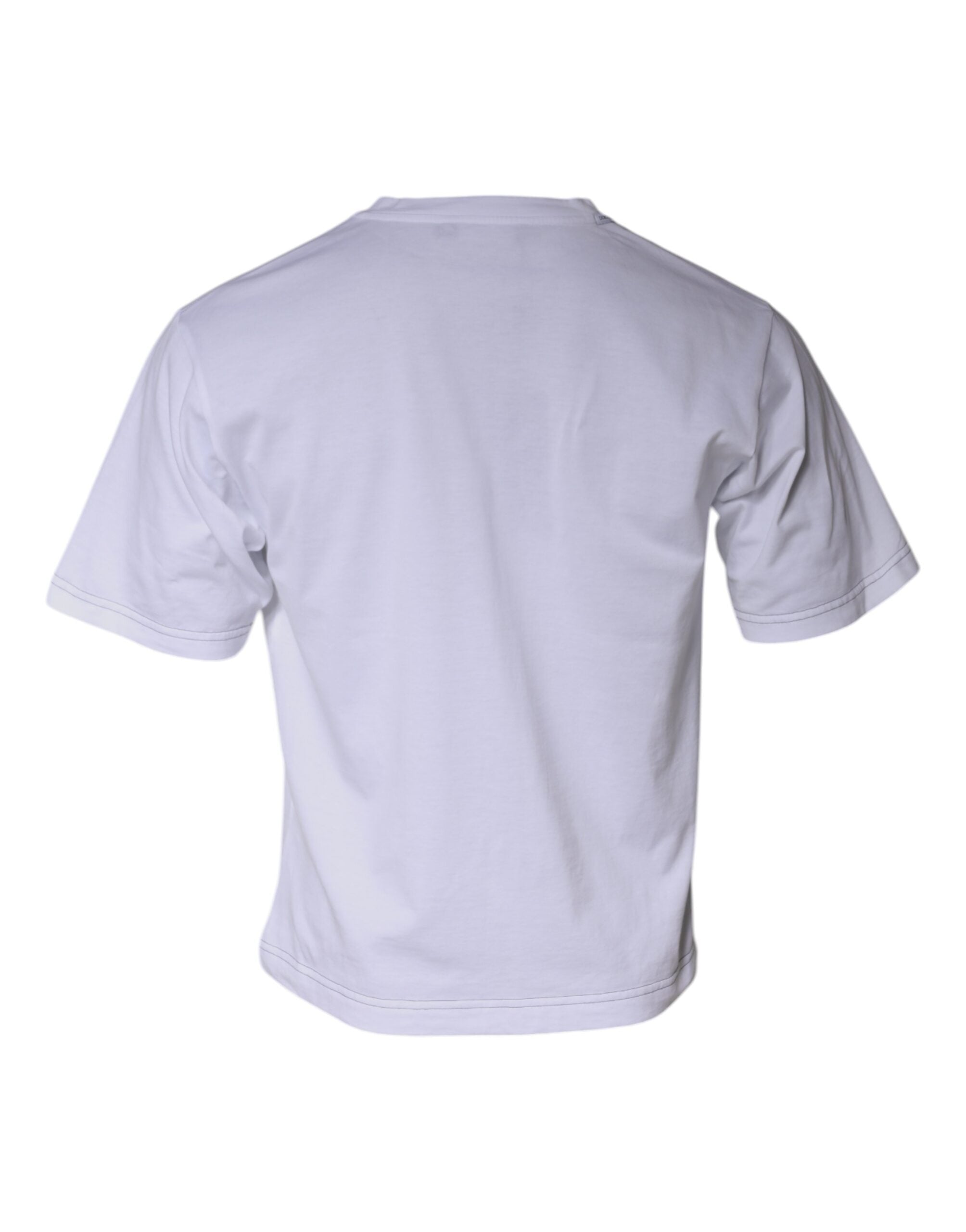 T-shirt blanc Dolce & Gabbana en coton avec logo DG, manches courtes, style décontracté, visible dans l'image.