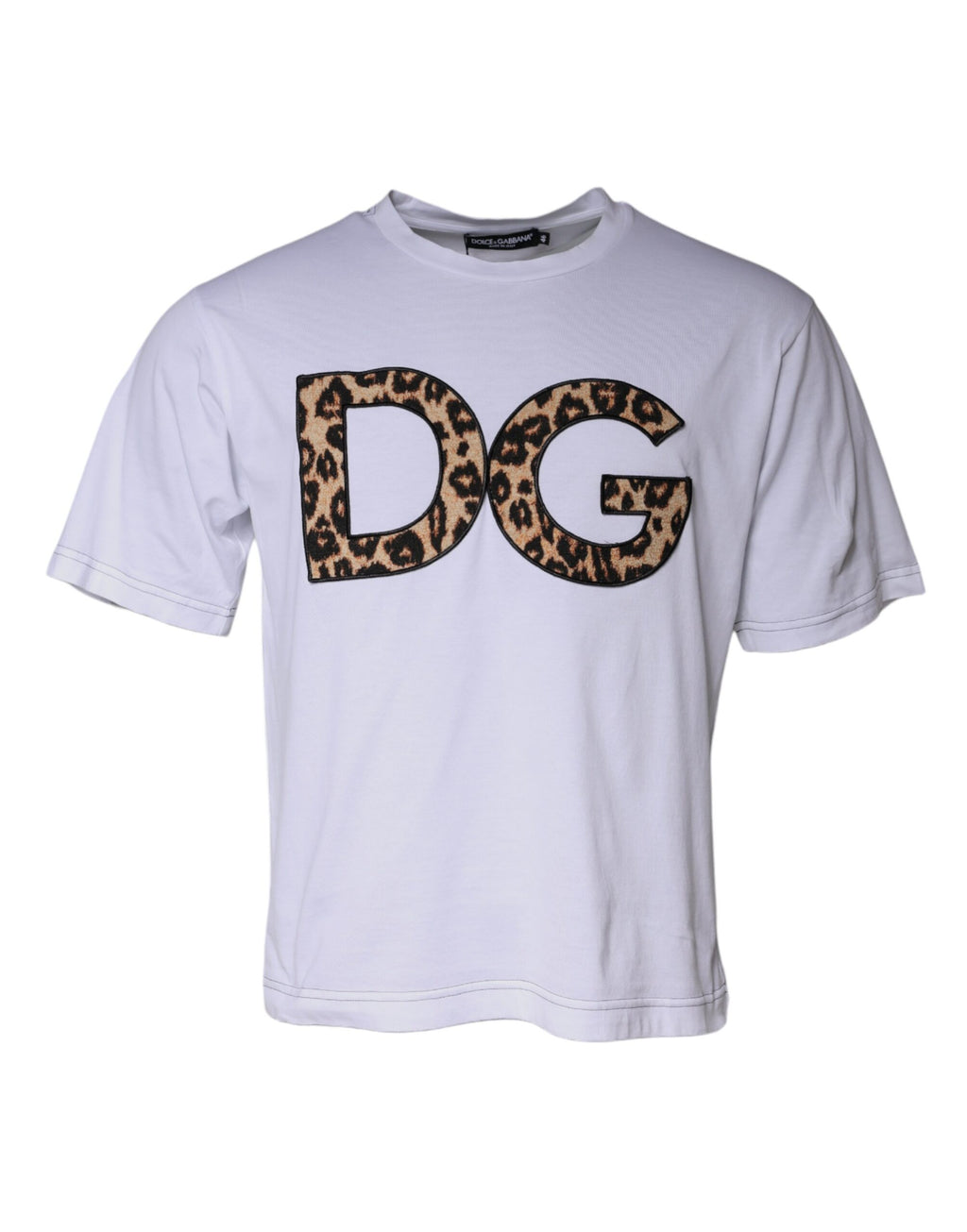 T-shirt blanc Dolce & Gabbana avec logo DG en coton, manches courtes, visible sur l'image.