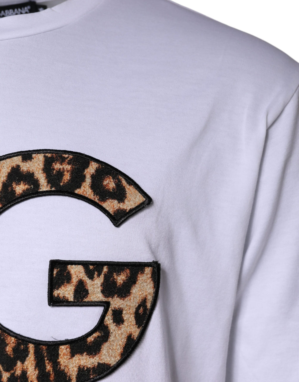 T-shirt blanc Dolce & Gabbana avec logo DG en coton, manches courtes, vue de face.