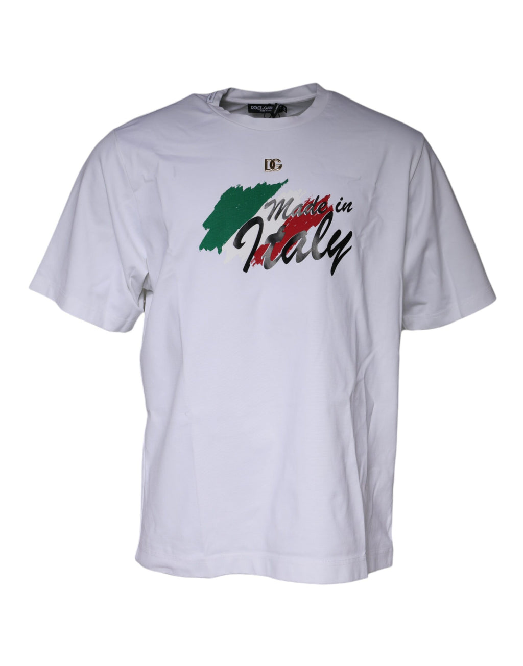 T-shirt en coton blanc avec imprimé graphique Dolce & Gabbana, col rond et design tendance.