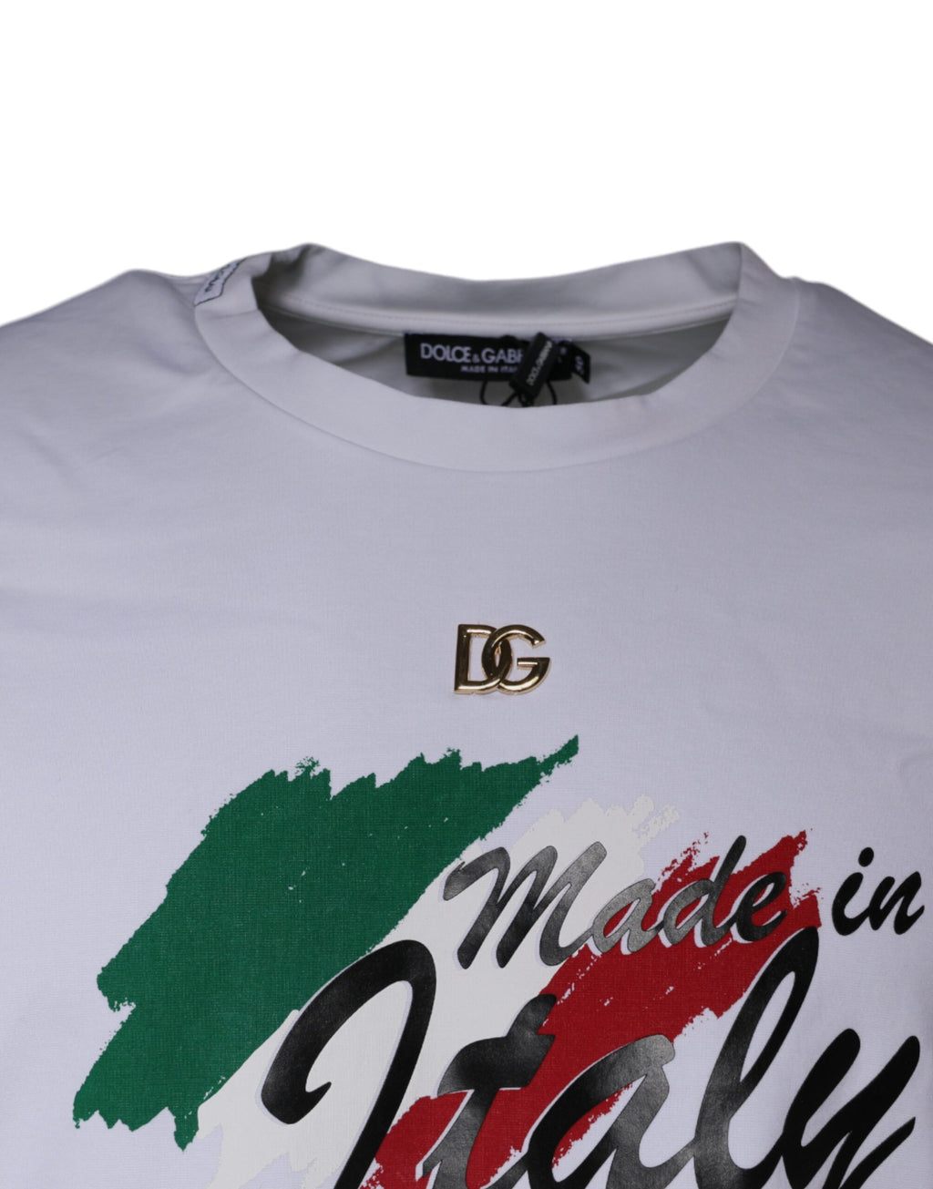T-shirt blanc en coton à col rond avec imprimé graphique Dolce & Gabbana, style décontracté et tendance.