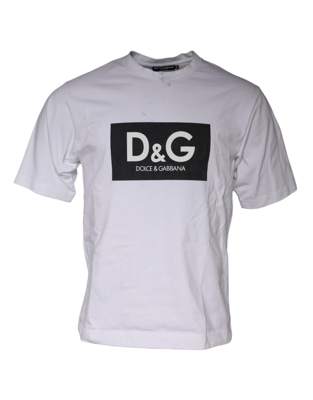 T-shirt blanc en coton Dolce & Gabbana avec logo imprimé, col rond, style décontracté et moderne.