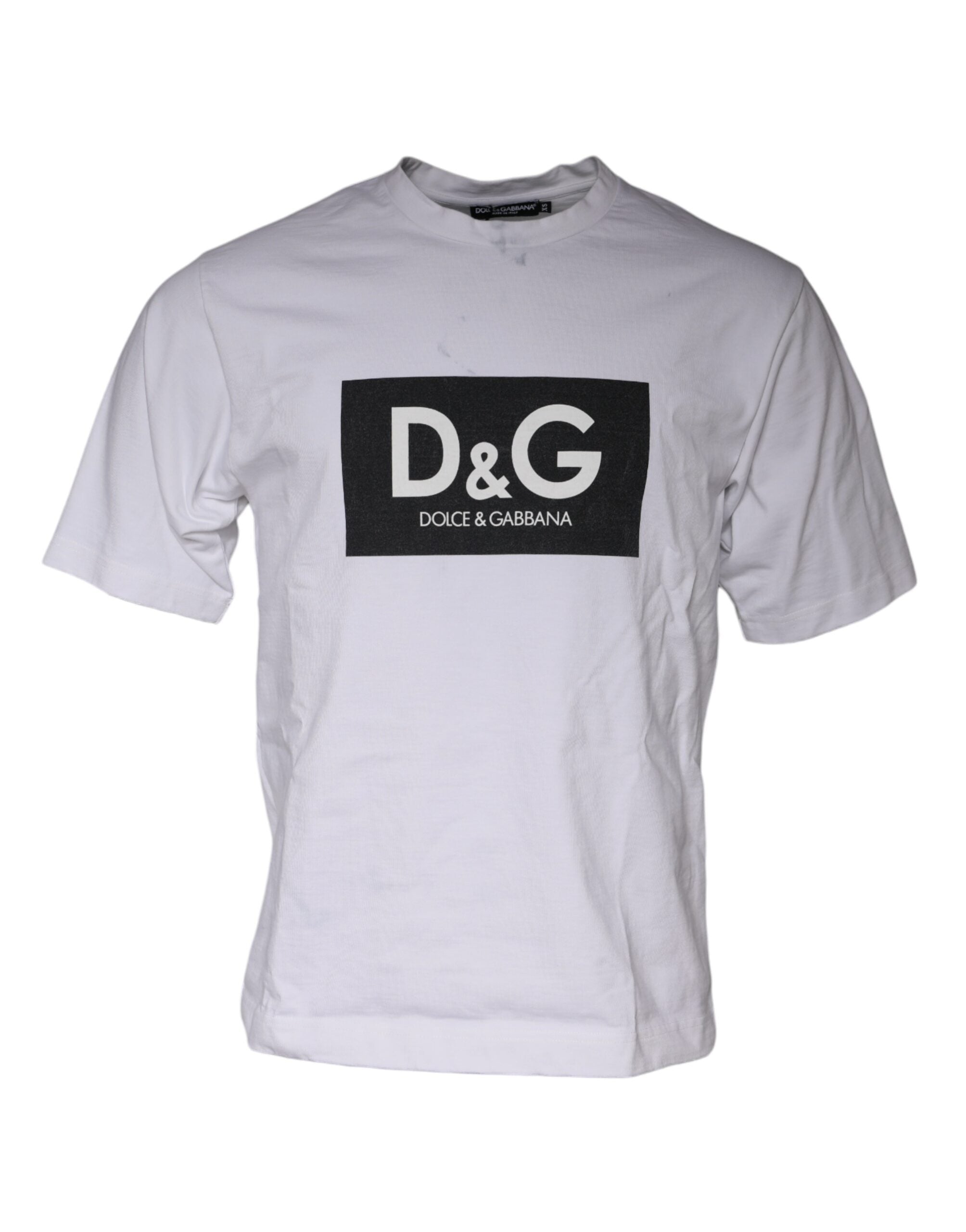 T-shirt blanc en coton Dolce & Gabbana avec logo imprimé, col rond, style décontracté et moderne.