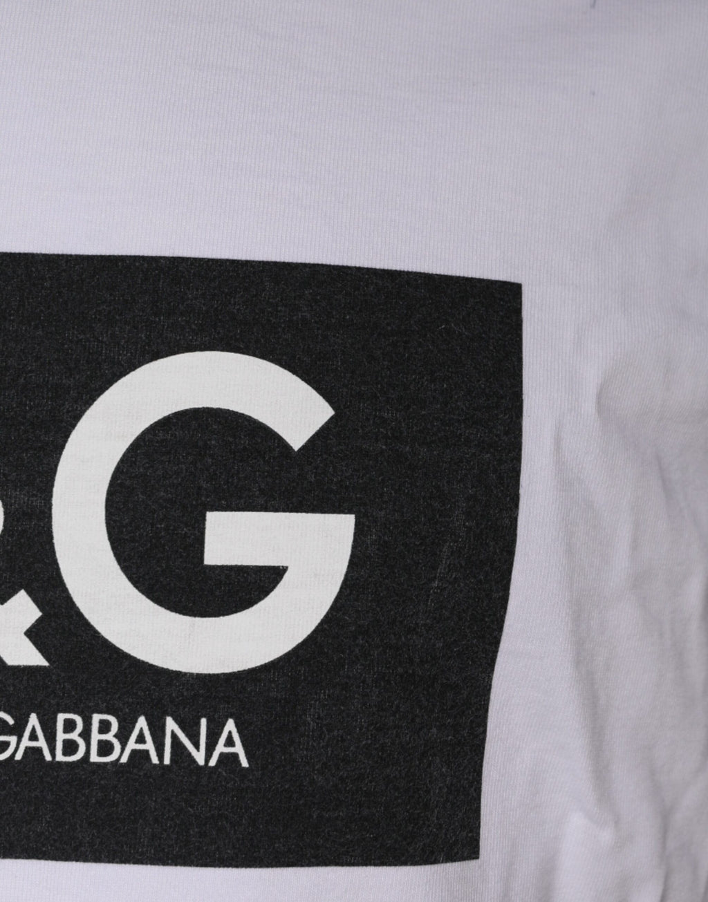 T-shirt blanc en coton avec logo imprimé de Dolce & Gabbana, col rond, style décontracté et moderne.