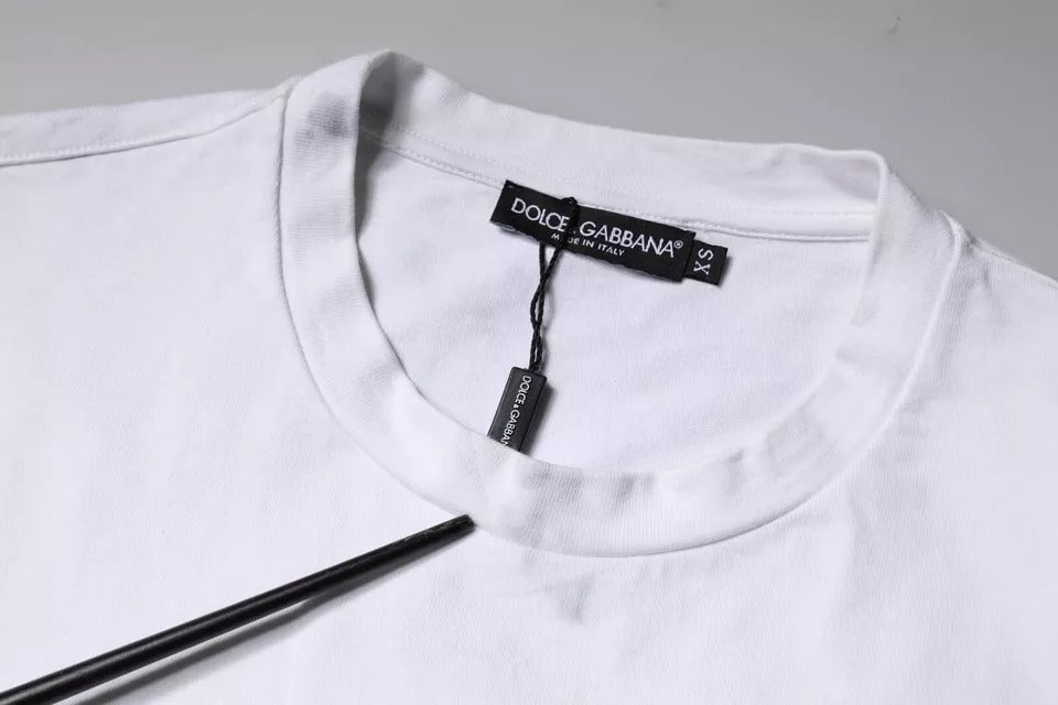 T-shirt homme Dolce & Gabbana en coton blanc avec logo imprimé, col rond et design décontracté.