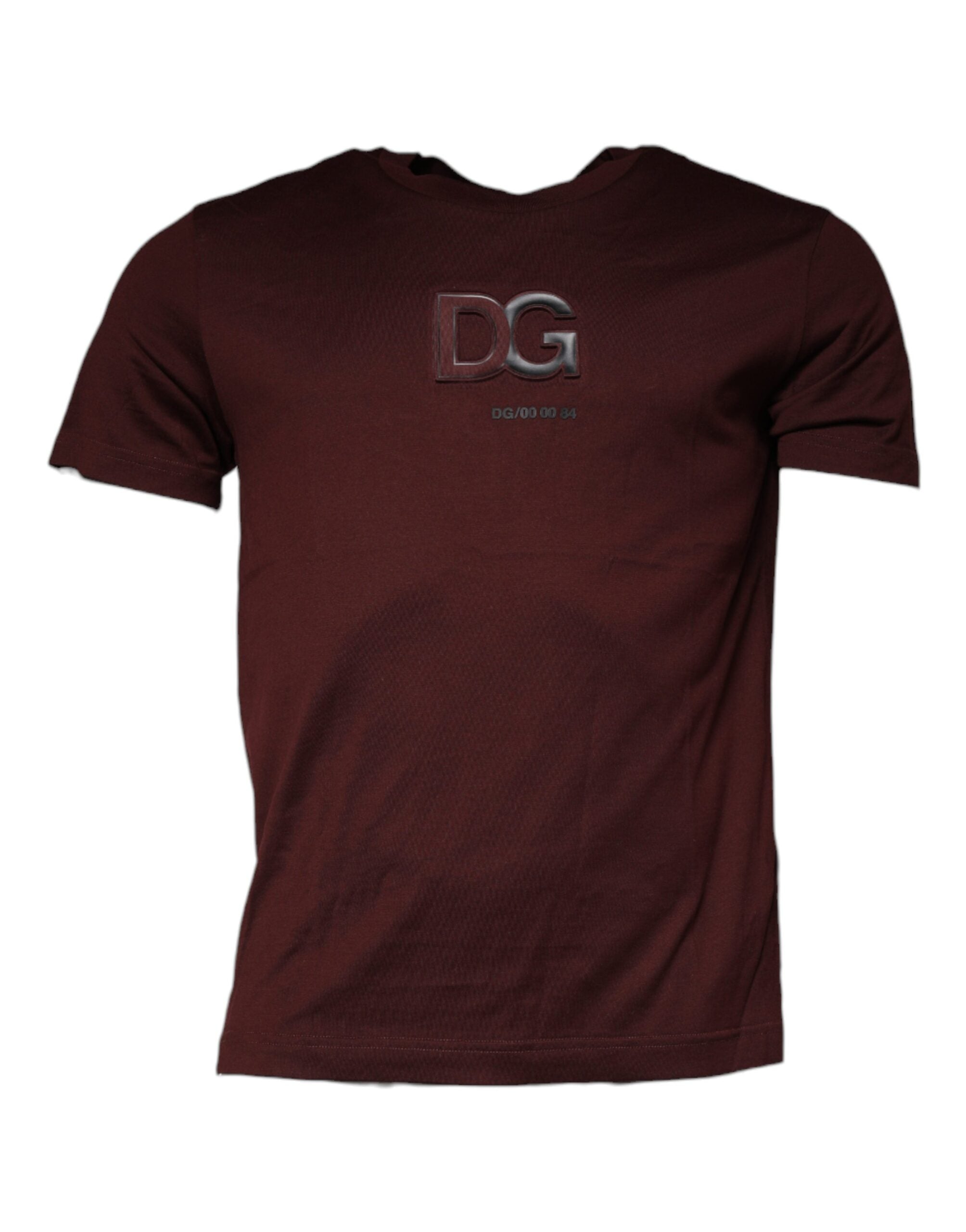 T-shirt en coton bordeaux Dolce & Gabbana avec logo DG, col rond, visible sur un mannequin.