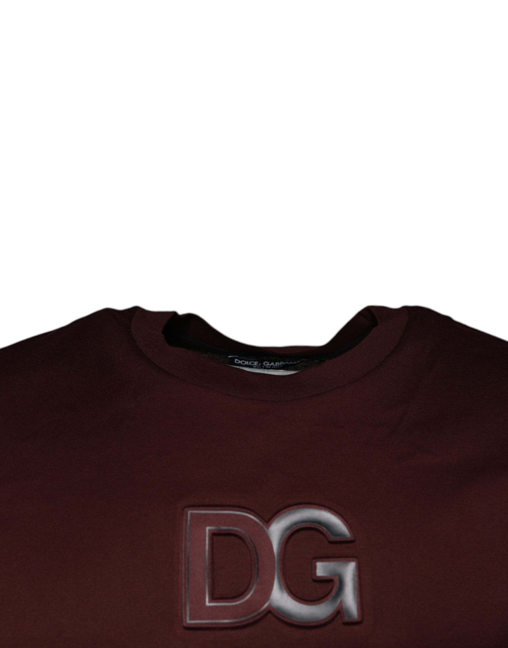 T-shirt en coton rouge bourgogne Dolce & Gabbana avec logo DG imprimé sur le devant, col rond, style décontracté.