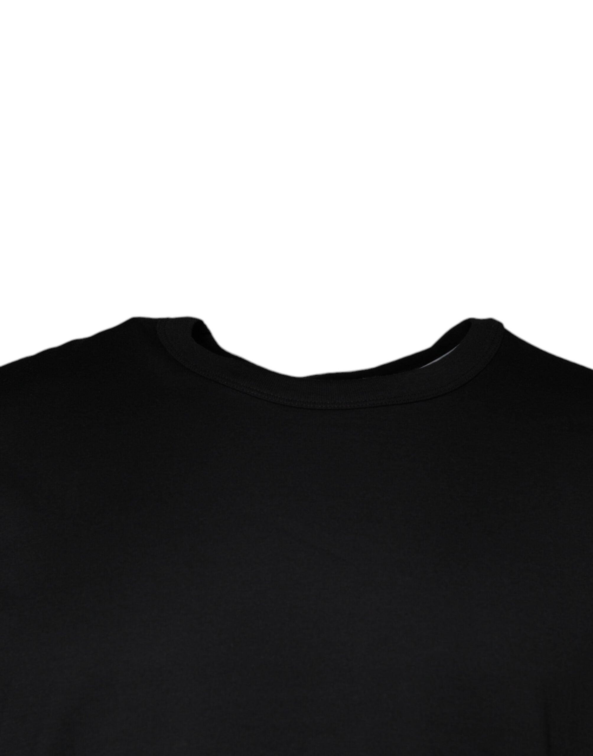 T-shirt noir en coton de Dolce & Gabbana avec col rond et manches courtes, vue frontale.