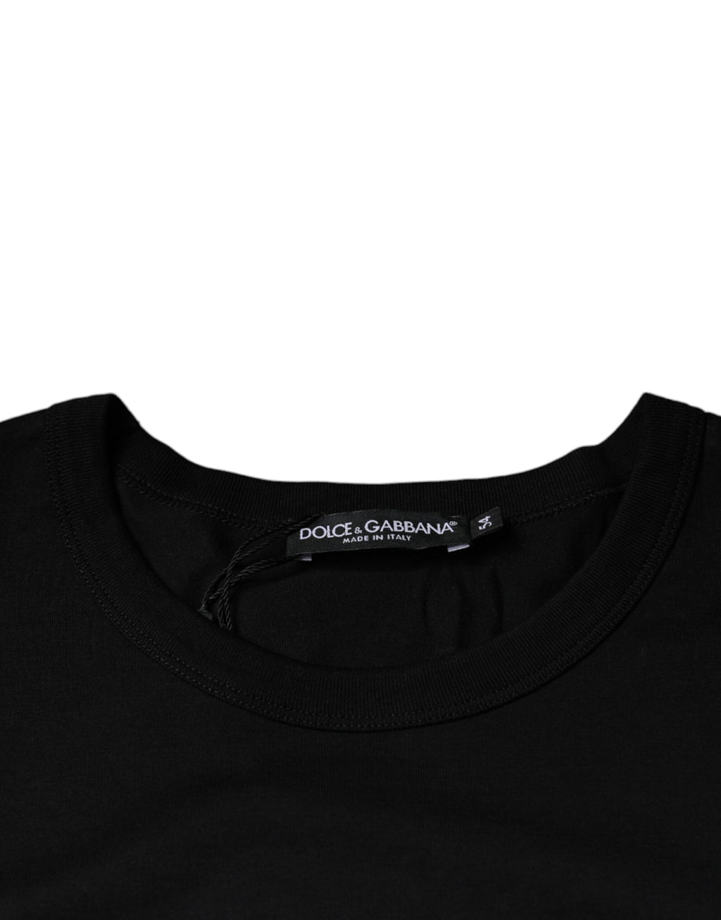 T-shirt à manches courtes Dolce & Gabbana en coton noir avec col rond, vue de face.