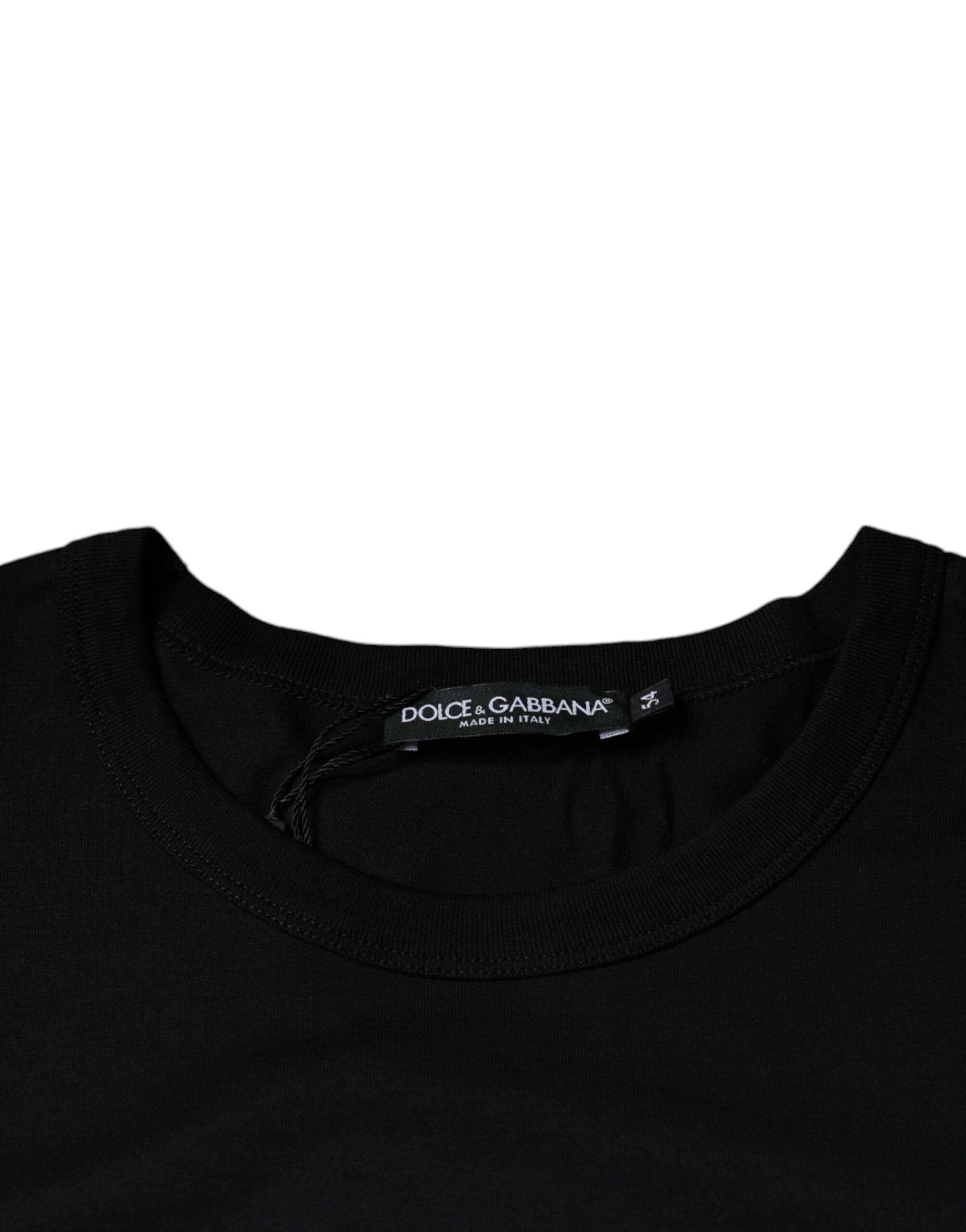 T-shirt à manches courtes Dolce & Gabbana en coton noir avec col rond, vue de face.